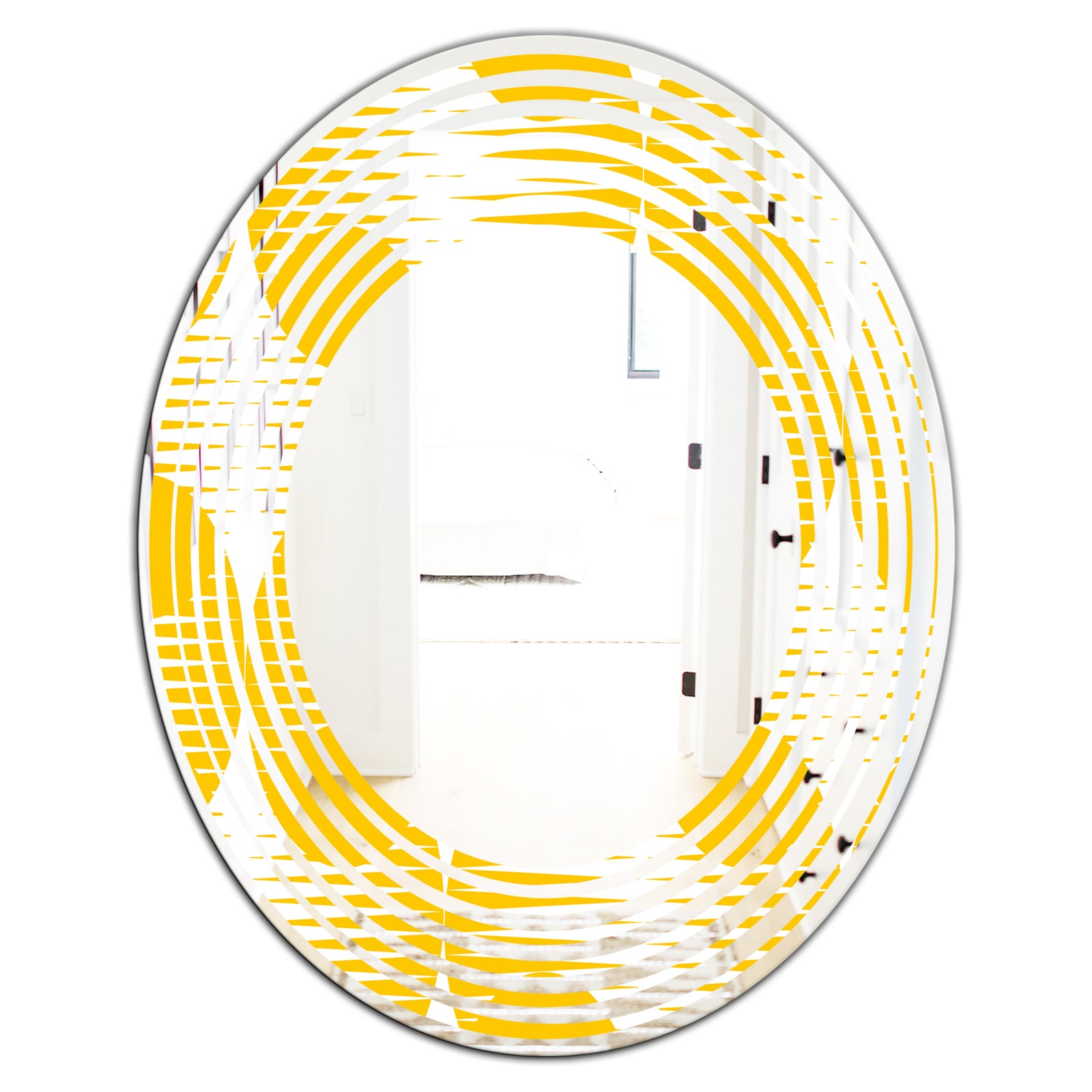 Abstract Retro Geometric Pattern IV - Modern Round or Oval Wall Mirror - Wave