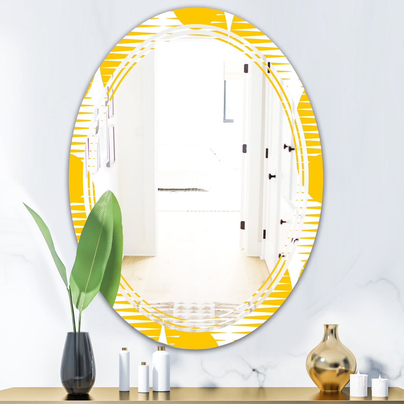 Abstract Retro Geometric Pattern IV - Modern Round or Oval Wall Mirror - Triple C