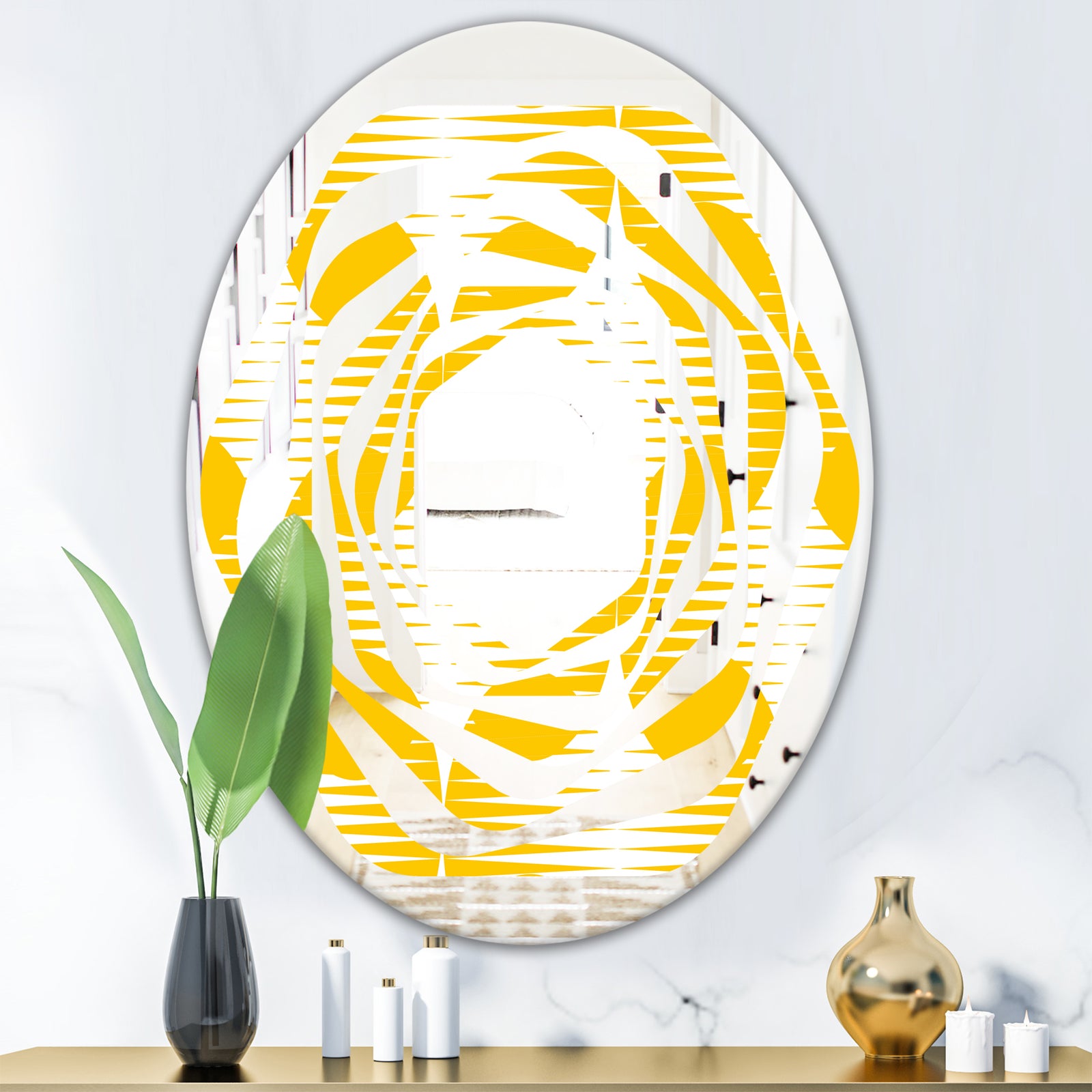 Abstract Retro Geometric Pattern IV - Modern Round or Oval Wall Mirror - Whirl