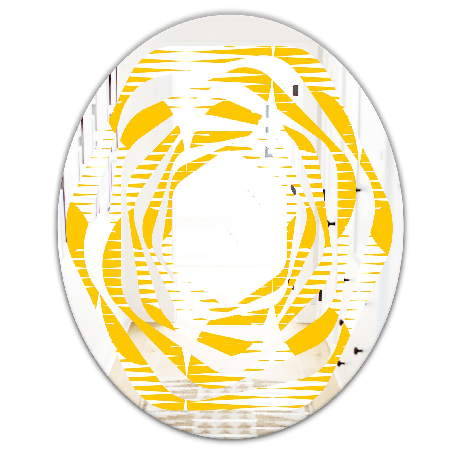 Abstract Retro Geometric Pattern IV - Modern Round or Oval Wall Mirror - Whirl