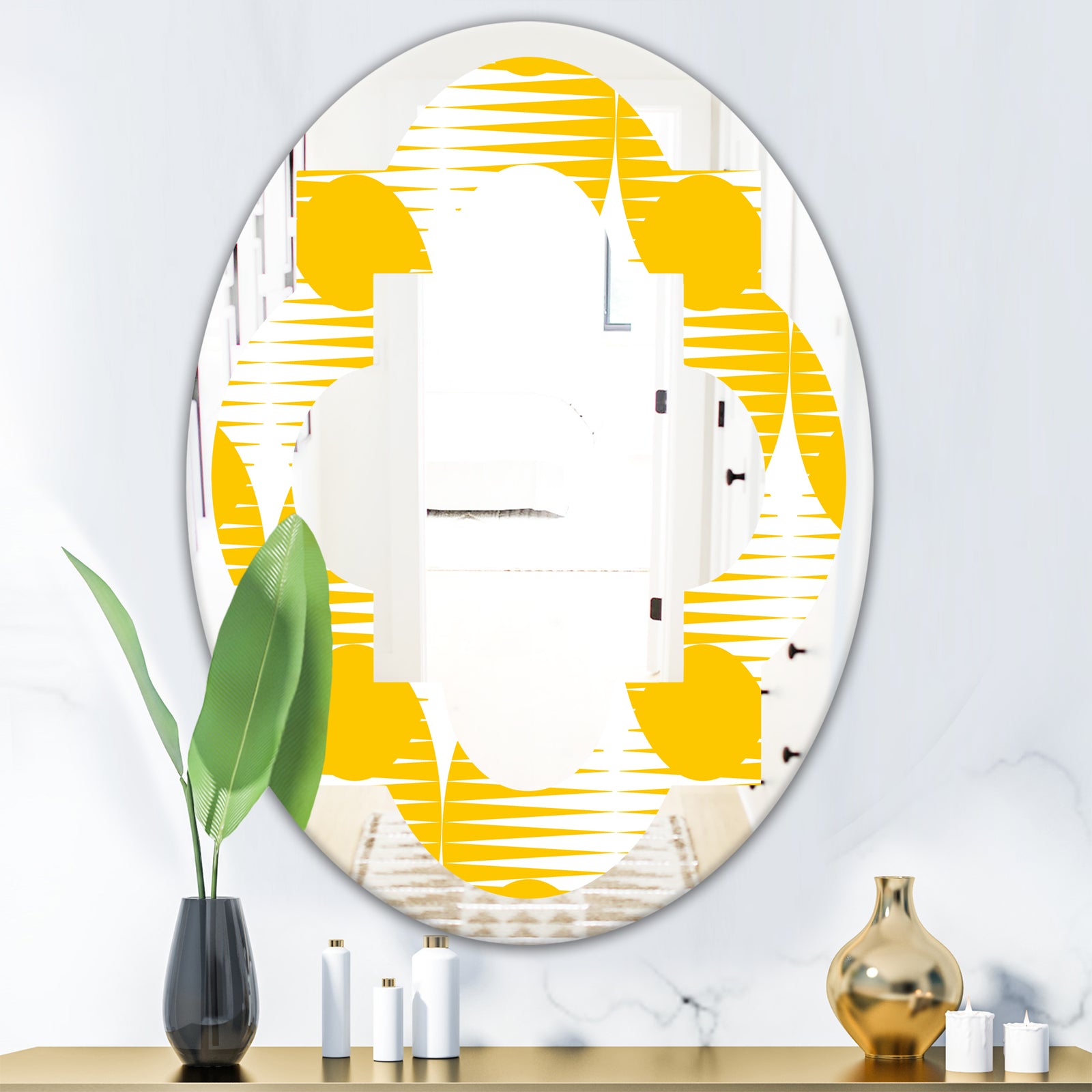 Abstract Retro Geometric Pattern IV - Modern Round or Oval Wall Mirror - Quatrefoil