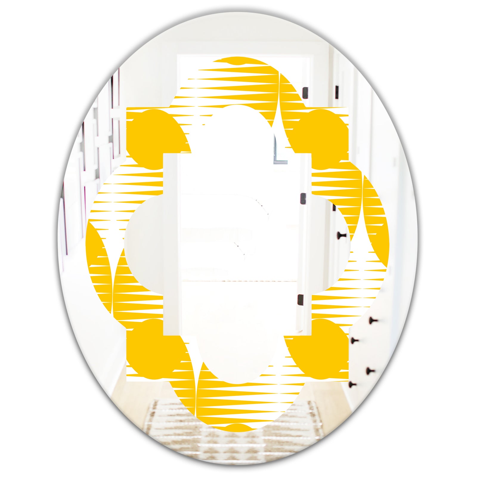 Abstract Retro Geometric Pattern IV - Modern Round or Oval Wall Mirror - Quatrefoil