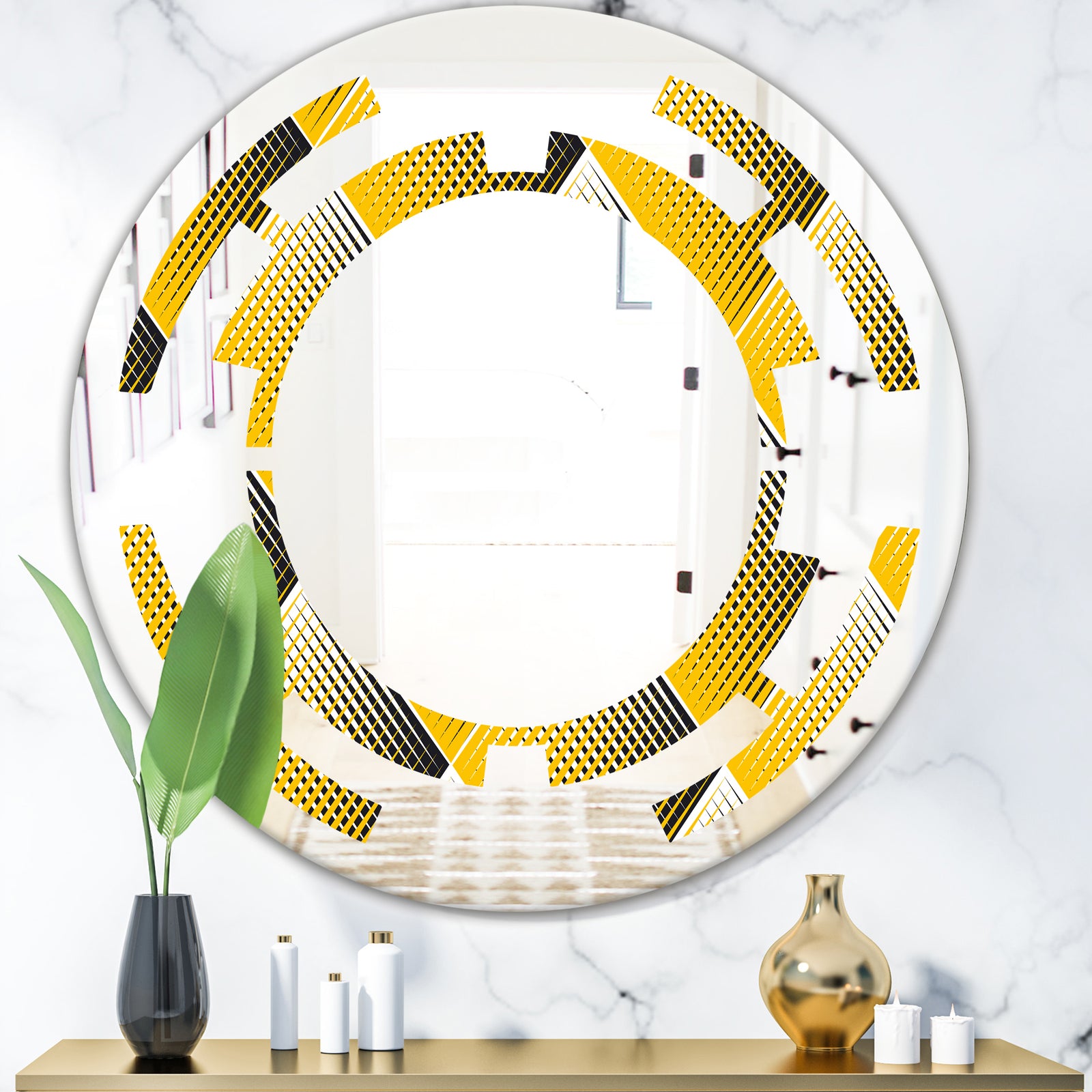 Rhombus Retro Geometric - Modern Round or Oval Wall Mirror - Space