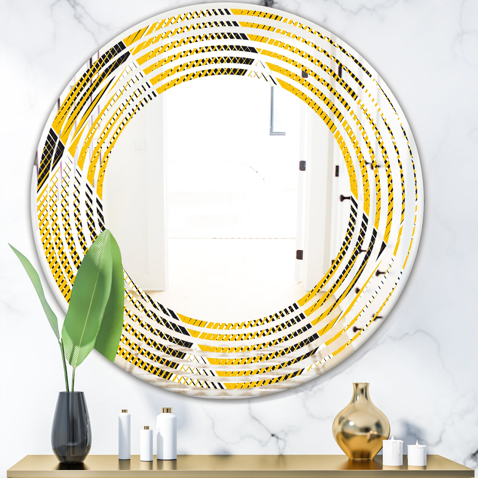 Rhombus Retro Geometric - Modern Round or Oval Wall Mirror - Wave
