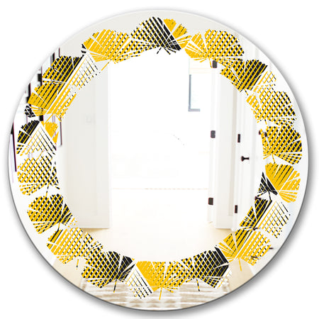 Rhombus Retro Geometric - Modern Round or Oval Wall Mirror - Leaves