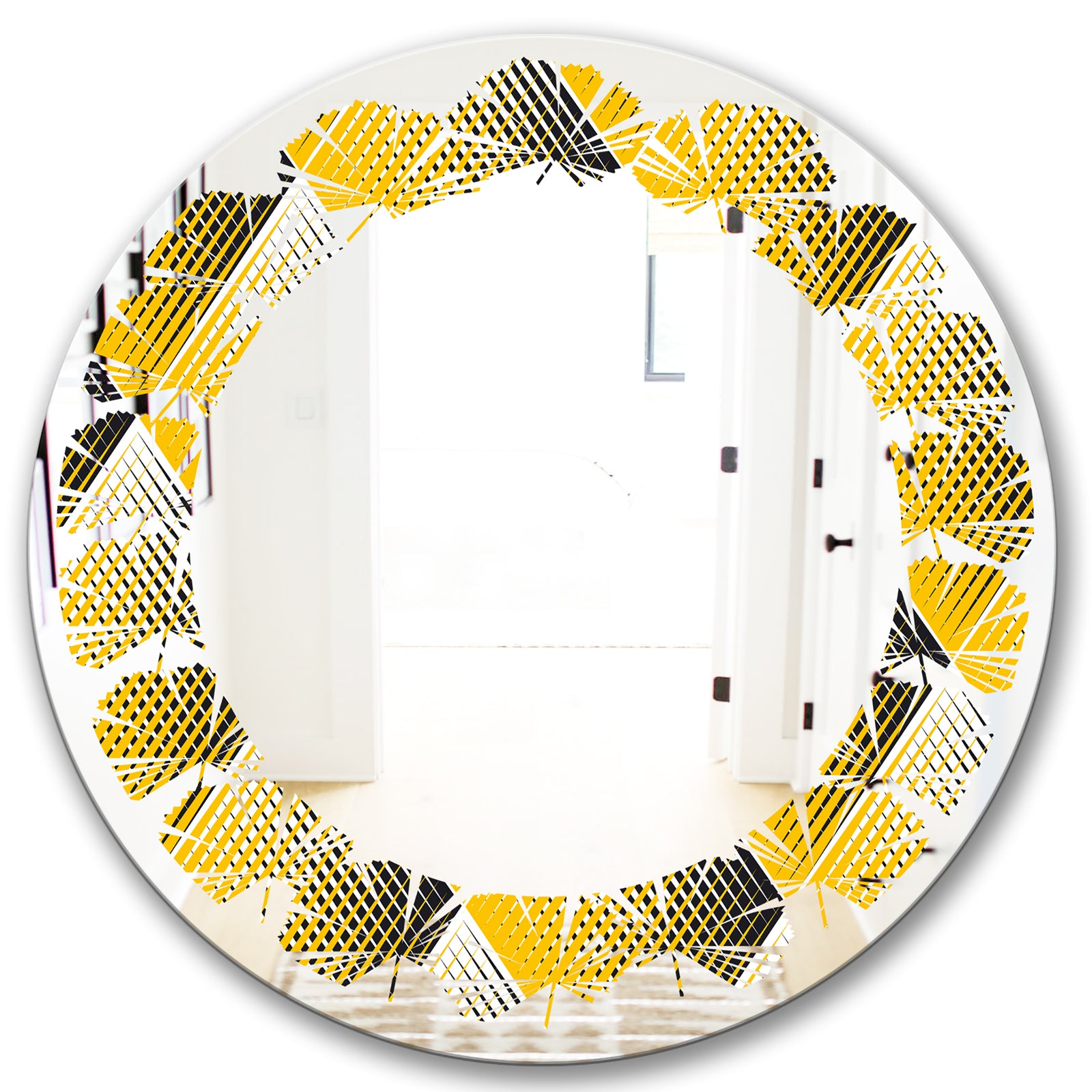 Rhombus Retro Geometric - Modern Round or Oval Wall Mirror - Leaves