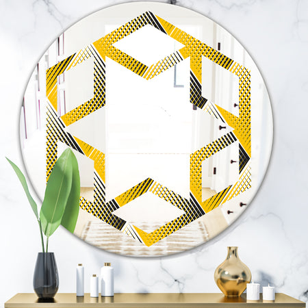 Rhombus Retro Geometric - Modern Round or Oval Wall Mirror - Hexagon Star