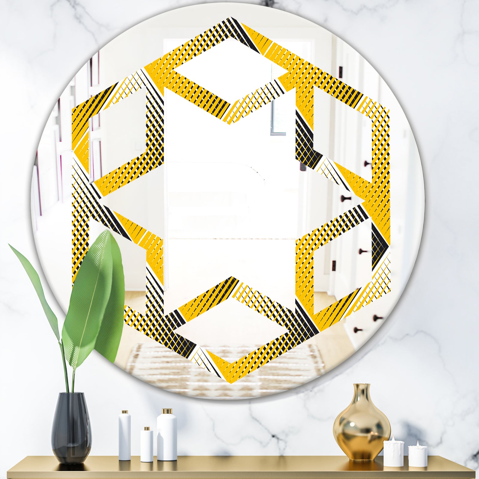 Rhombus Retro Geometric - Modern Round or Oval Wall Mirror - Hexagon Star