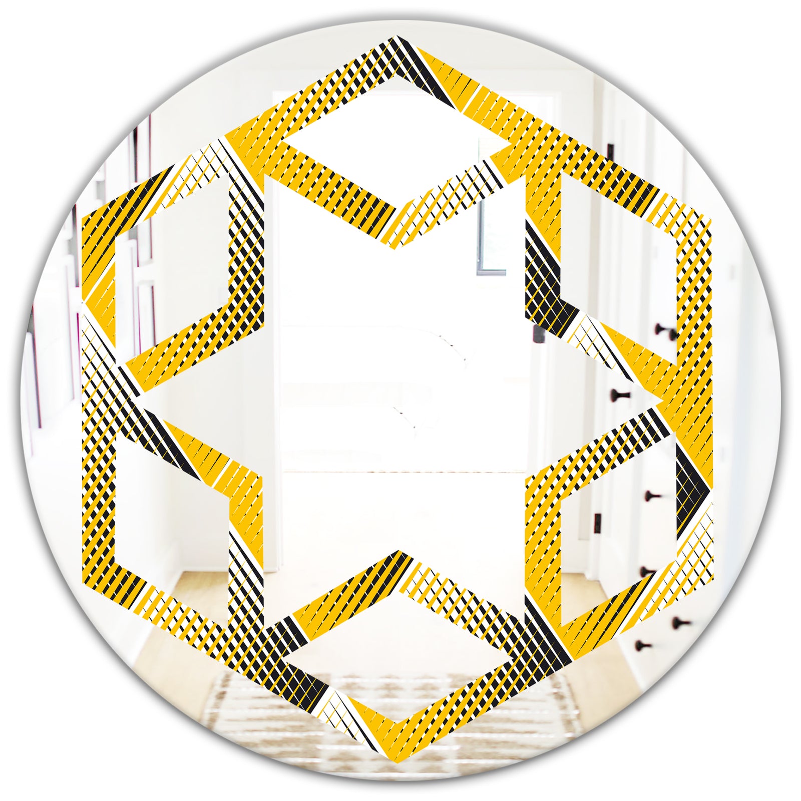 Rhombus Retro Geometric - Modern Round or Oval Wall Mirror - Hexagon Star
