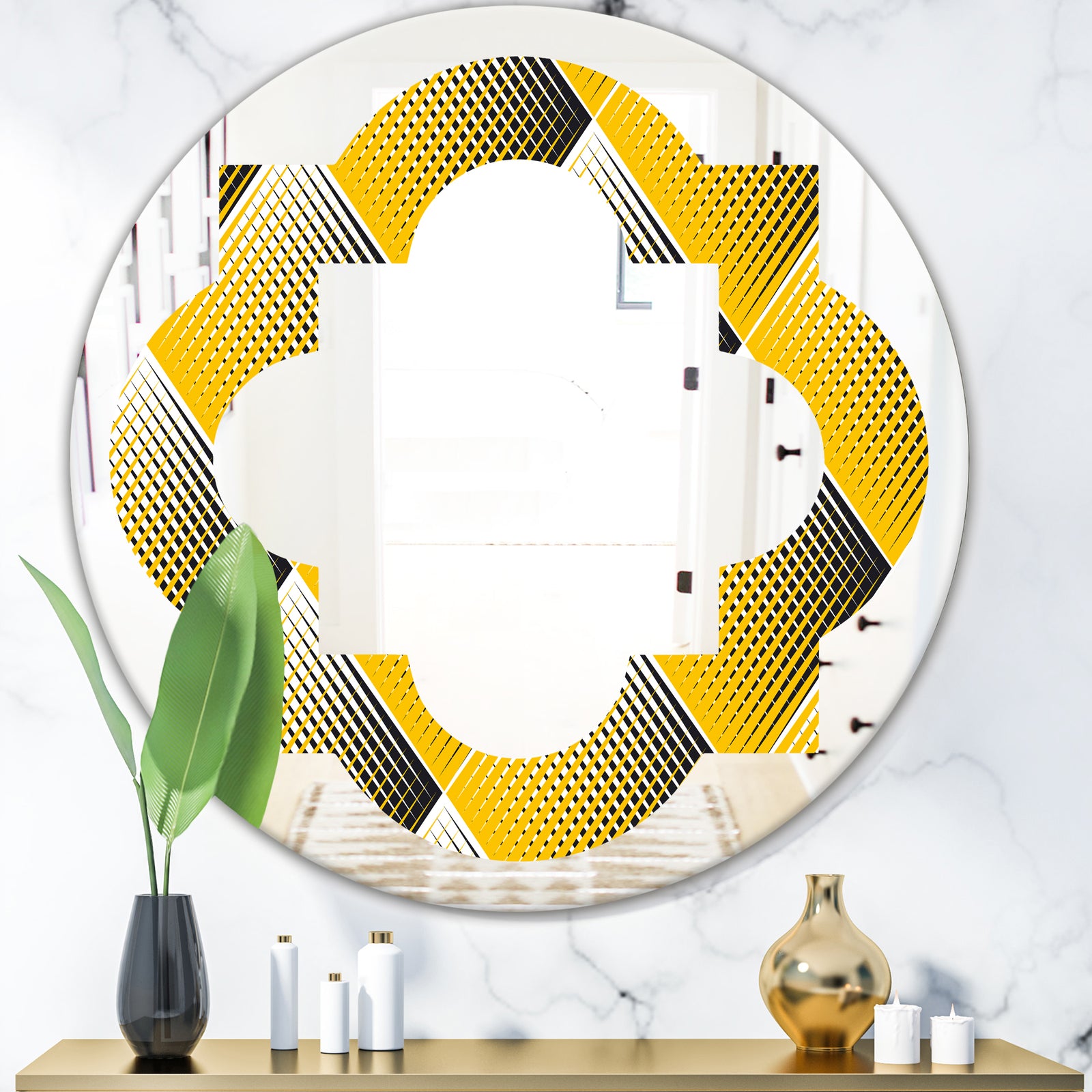 Rhombus Retro Geometric - Modern Round or Oval Wall Mirror - Quatrefoil