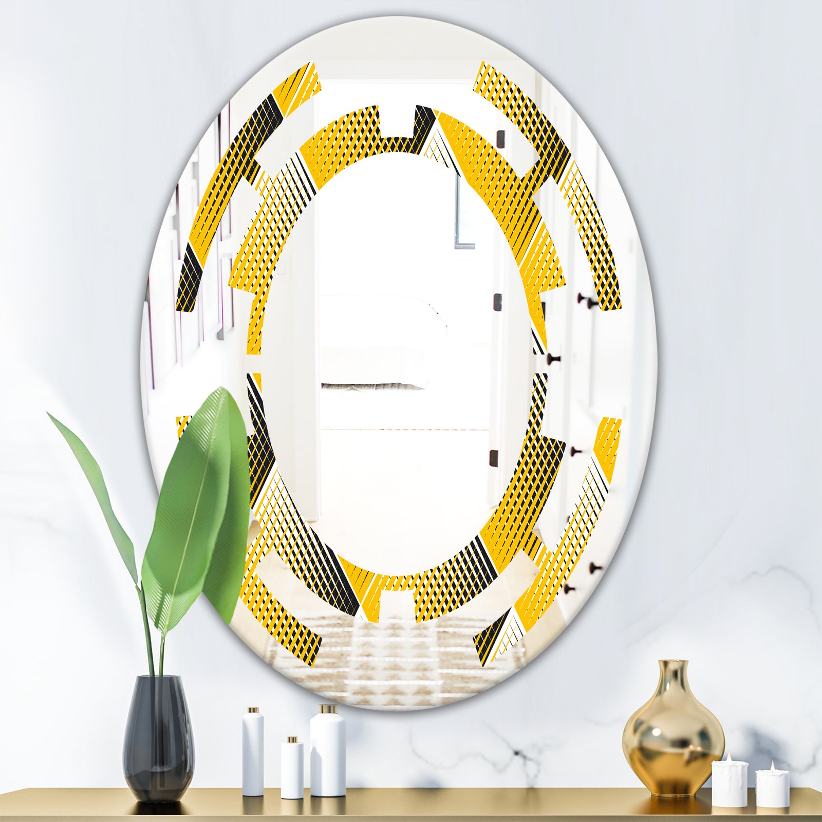 Rhombus Retro Geometric - Modern Round or Oval Wall Mirror - Space