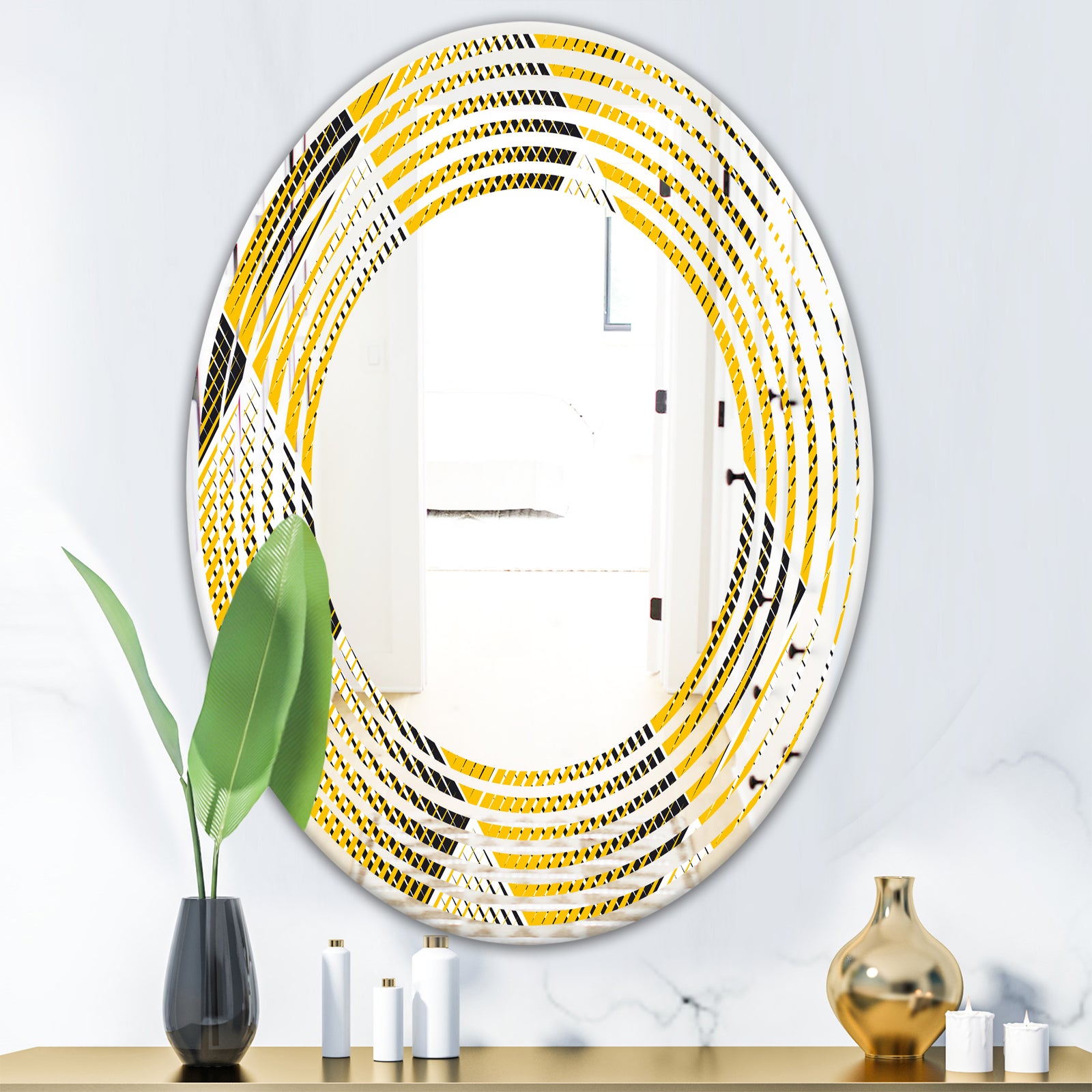 Rhombus Retro Geometric - Modern Round or Oval Wall Mirror - Wave