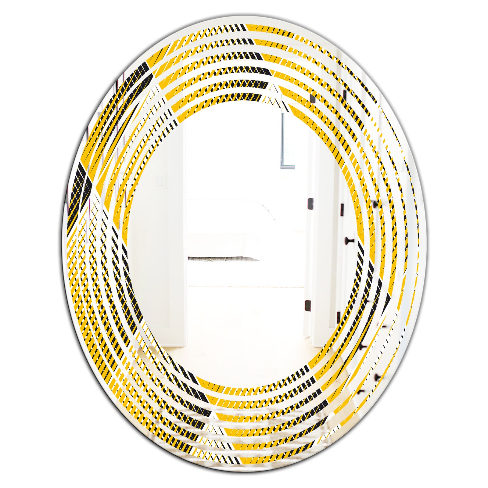 Rhombus Retro Geometric - Modern Round or Oval Wall Mirror - Wave