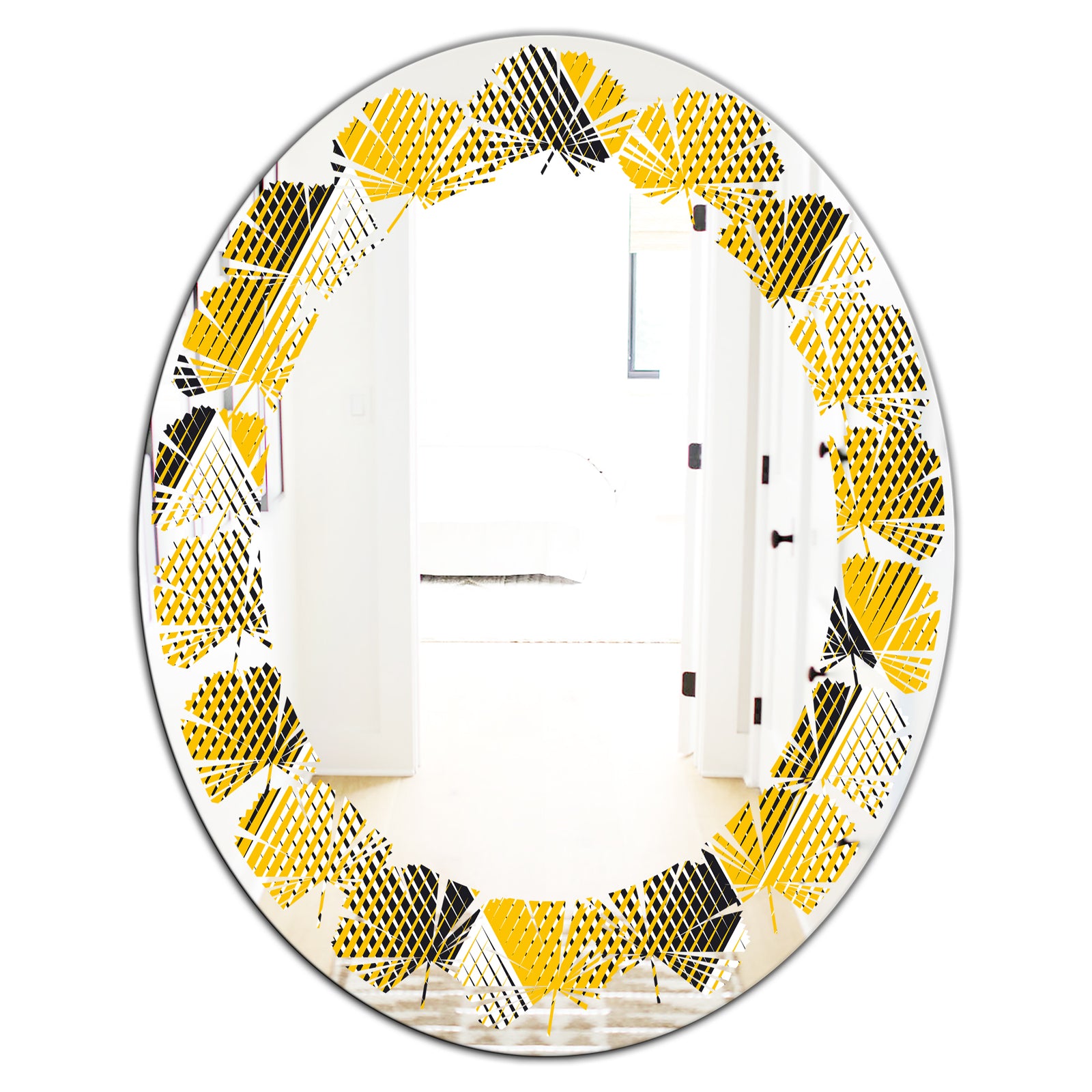 Rhombus Retro Geometric - Modern Round or Oval Wall Mirror - Leaves