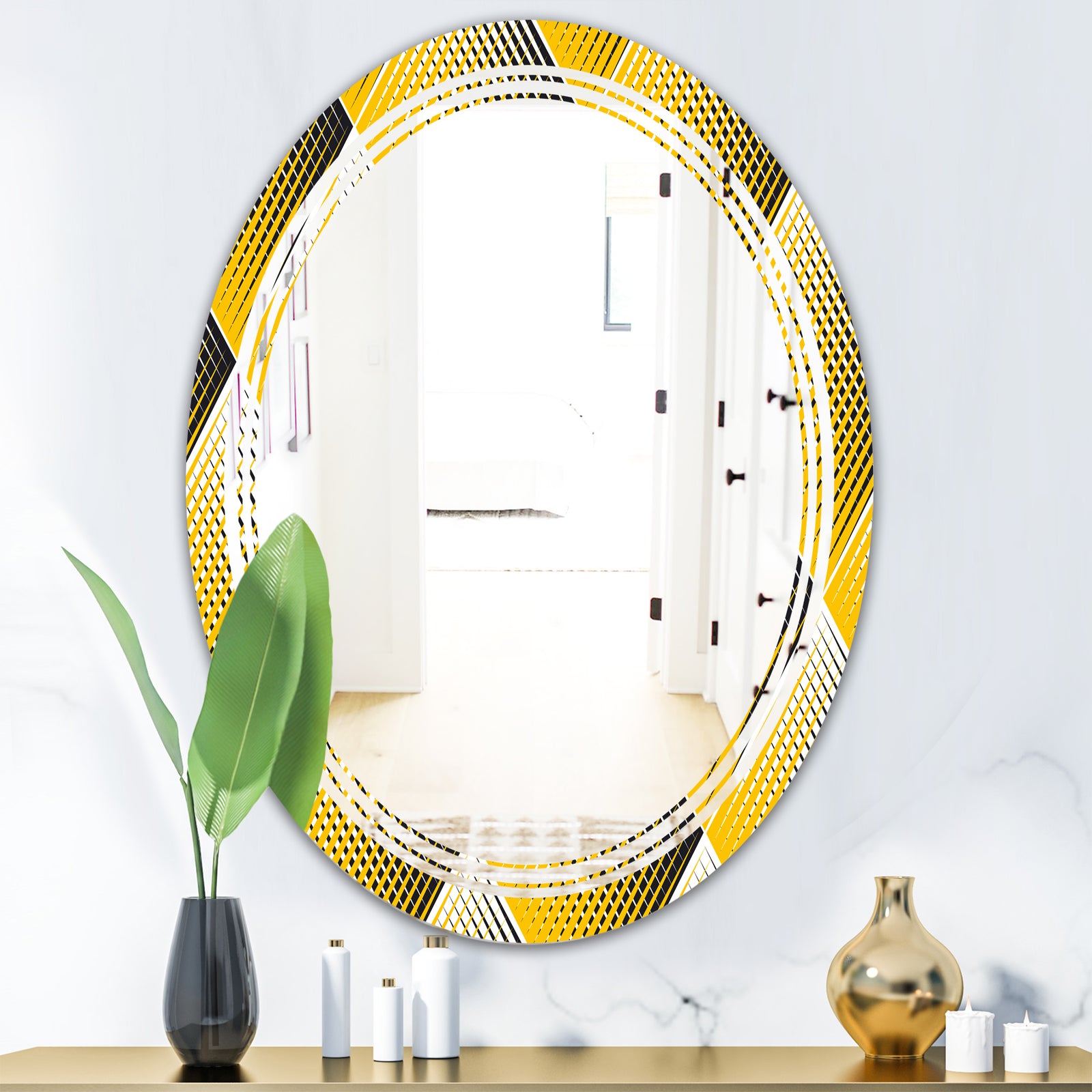 Rhombus Retro Geometric - Modern Round or Oval Wall Mirror - Triple C