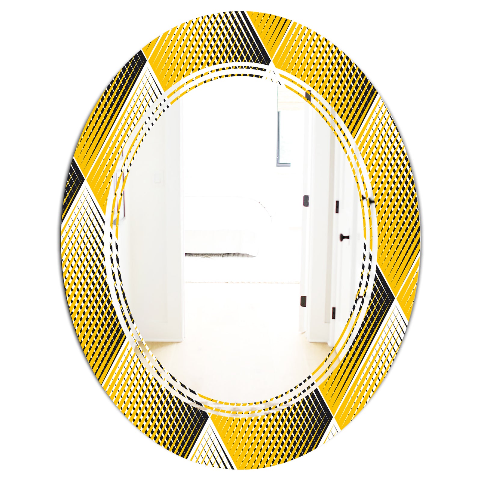 Rhombus Retro Geometric - Modern Round or Oval Wall Mirror - Triple C