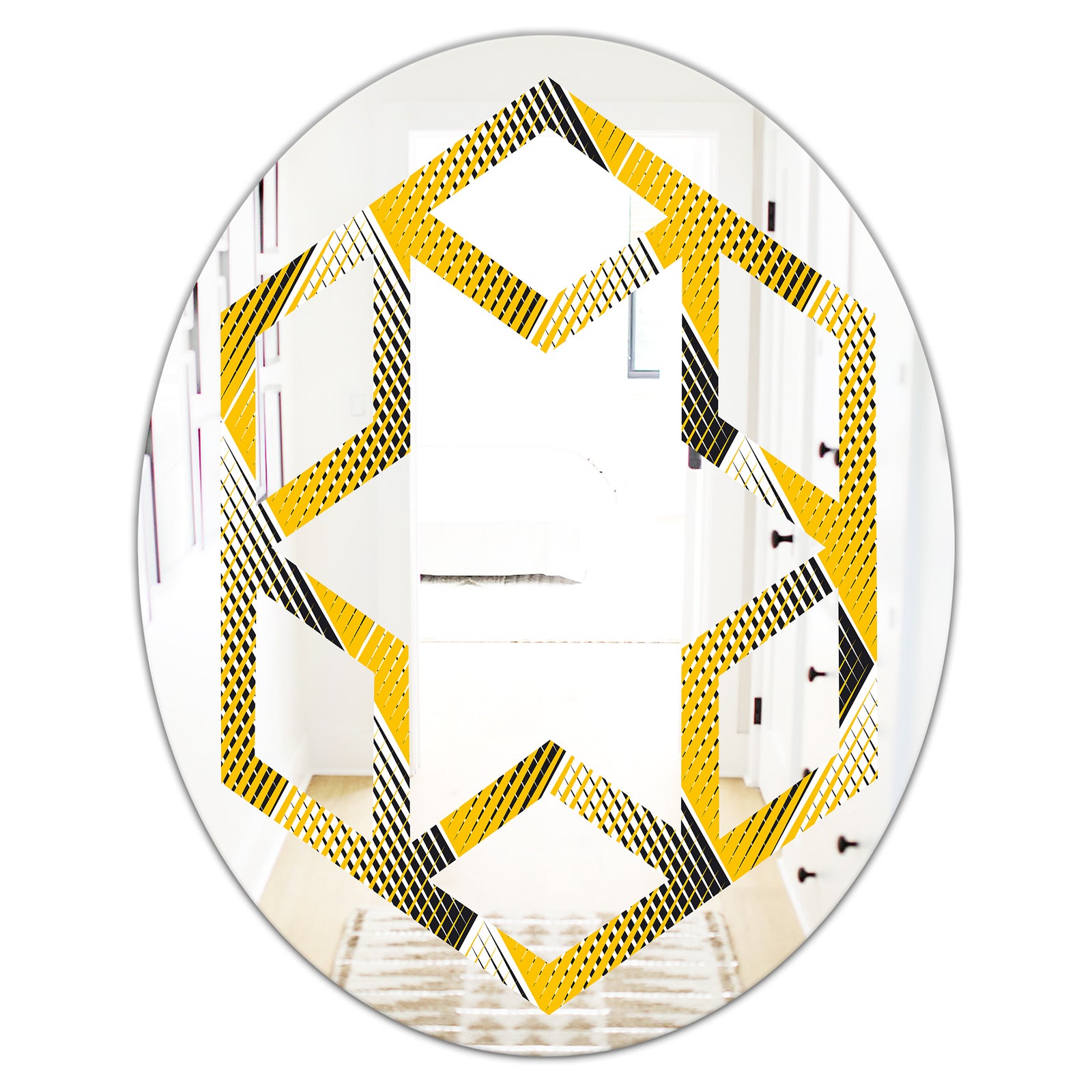 Rhombus Retro Geometric - Modern Round or Oval Wall Mirror - Hexagon Star