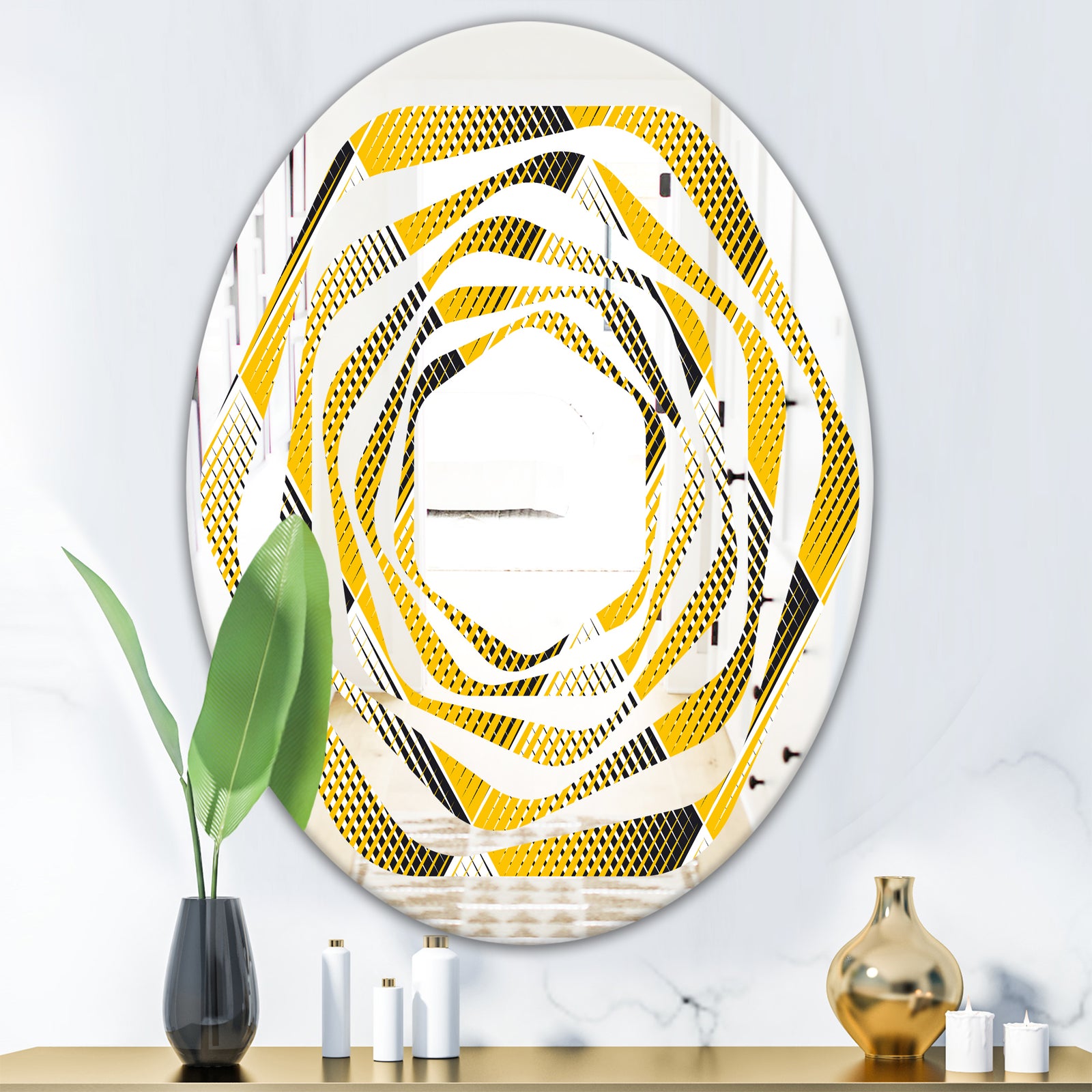 Rhombus Retro Geometric - Modern Round or Oval Wall Mirror - Whirl