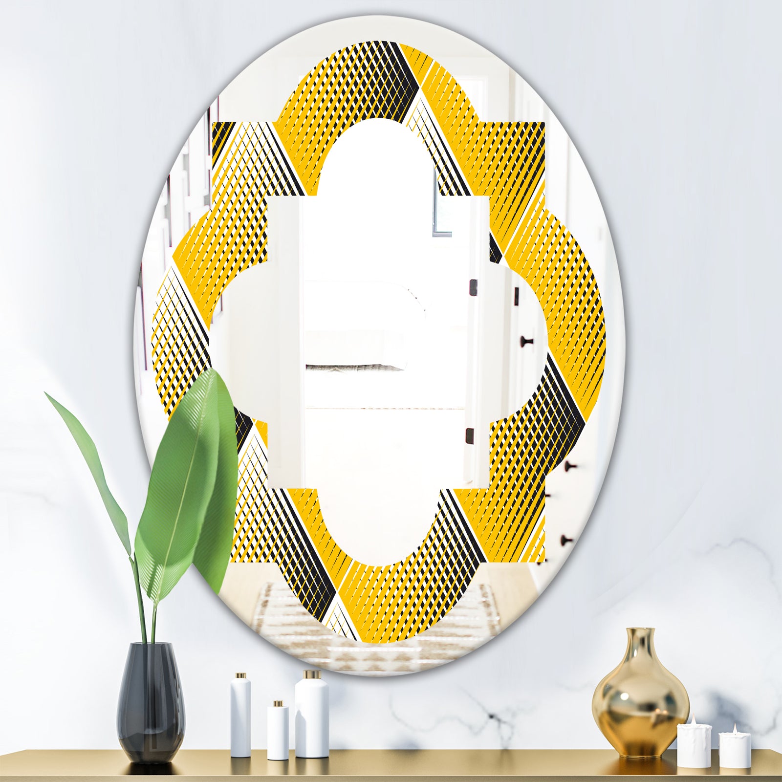 Rhombus Retro Geometric - Modern Round or Oval Wall Mirror - Quatrefoil