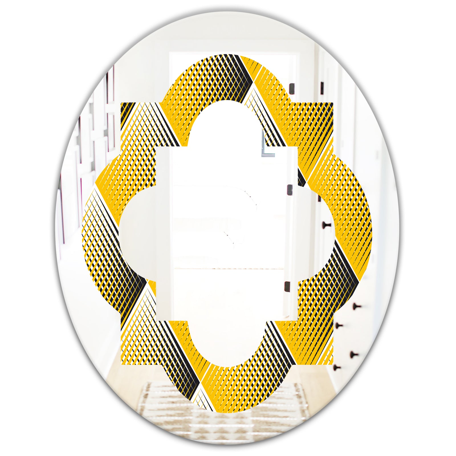 Rhombus Retro Geometric - Modern Round or Oval Wall Mirror - Quatrefoil