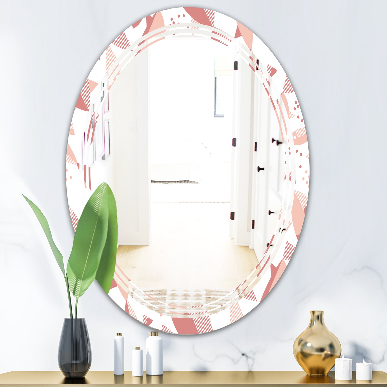 Pink Fishes Pattern - Modern Round or Oval Wall Mirror - Triple C