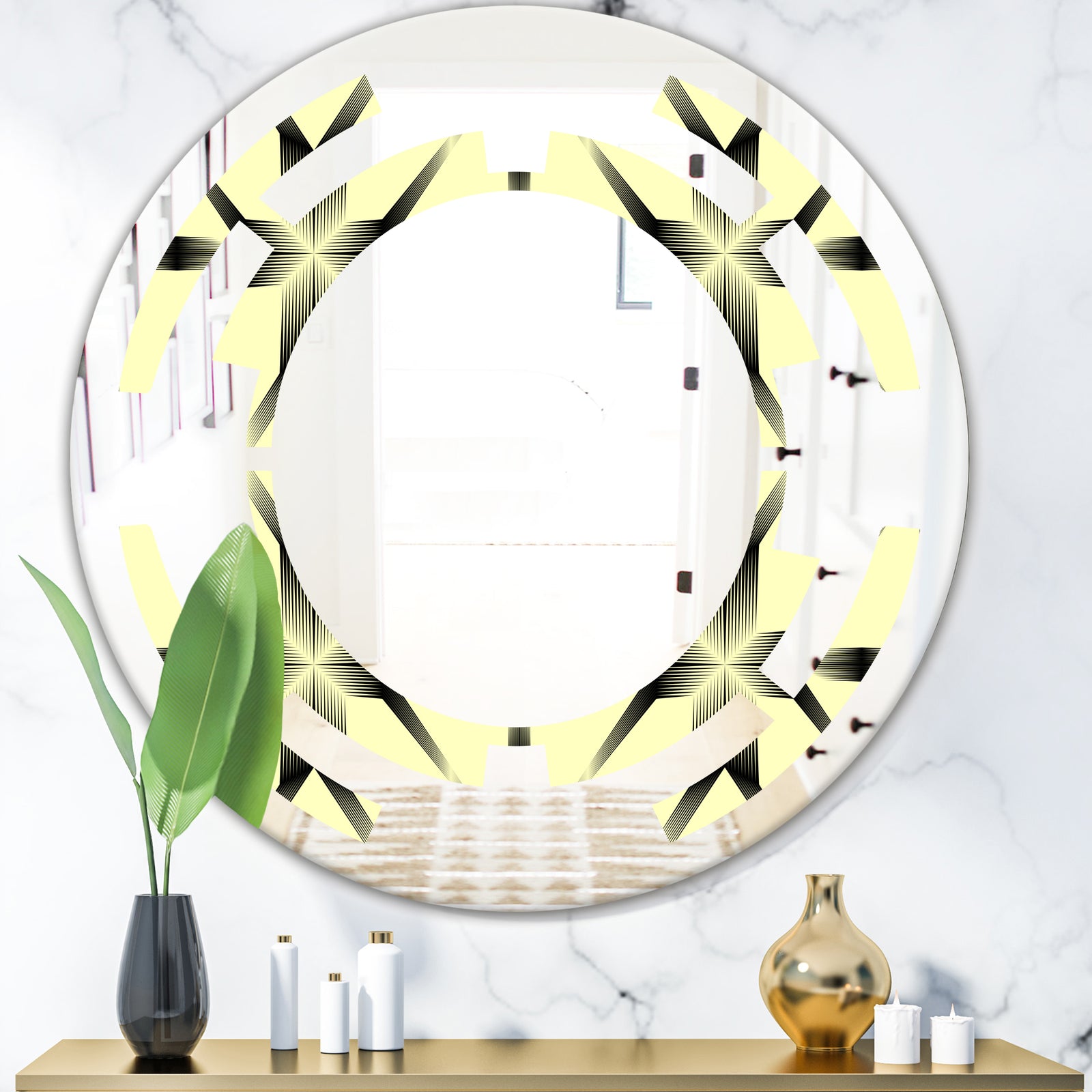Oriental Ornament. Flower Pattern - Modern Round or Oval Wall Mirror - Space