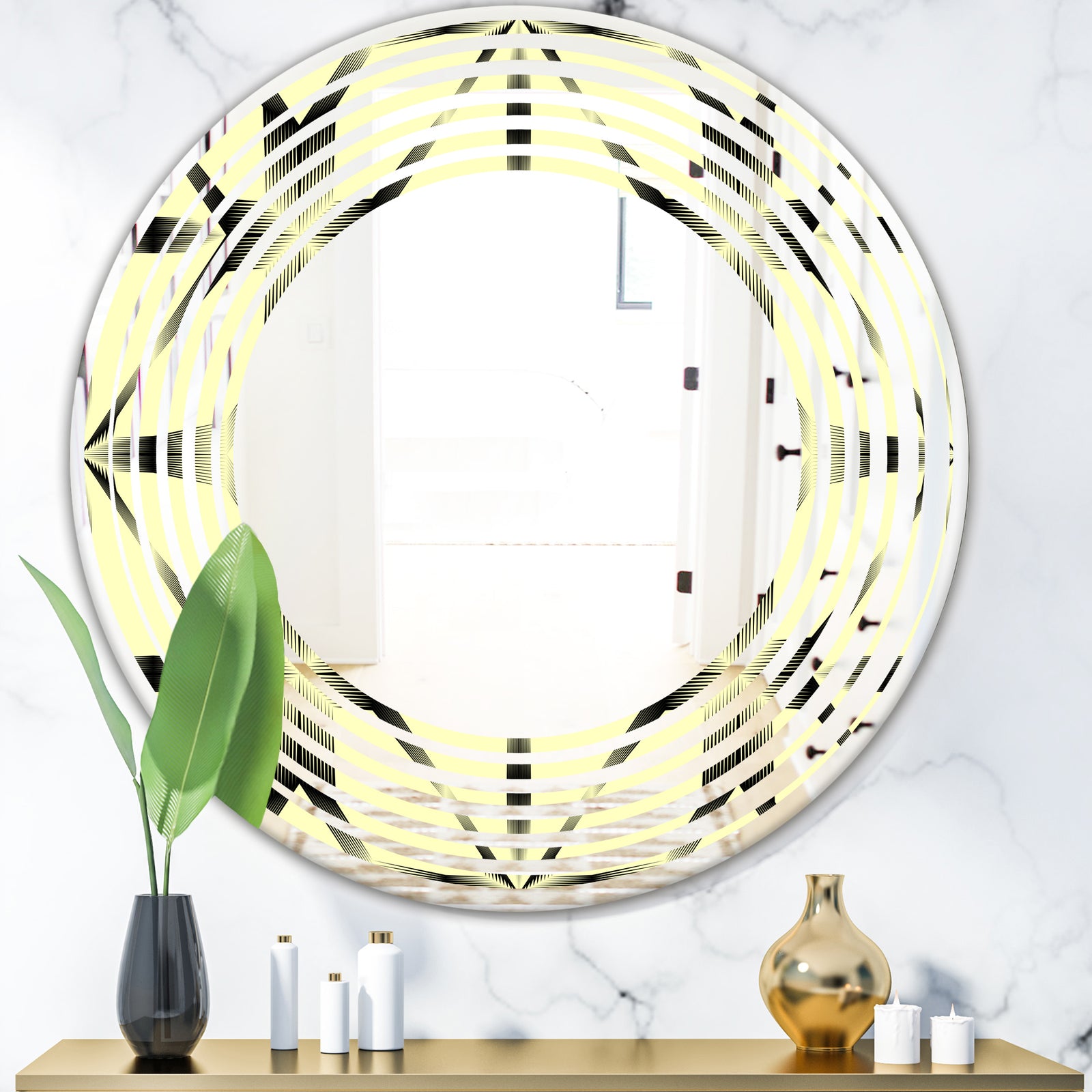 Oriental Ornament. Flower Pattern - Modern Round or Oval Wall Mirror - Wave