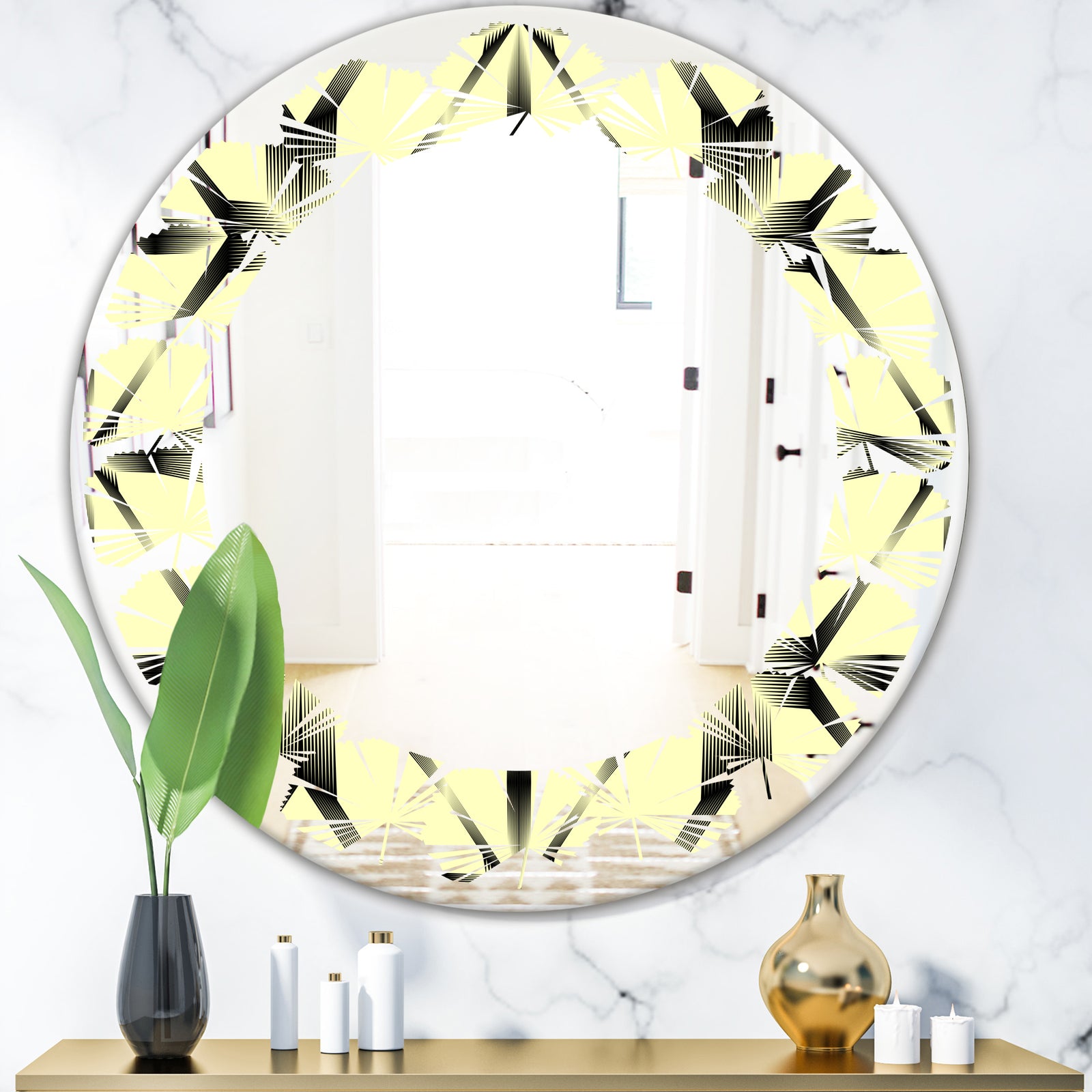 Oriental Ornament. Flower Pattern - Modern Round or Oval Wall Mirror - Leaves