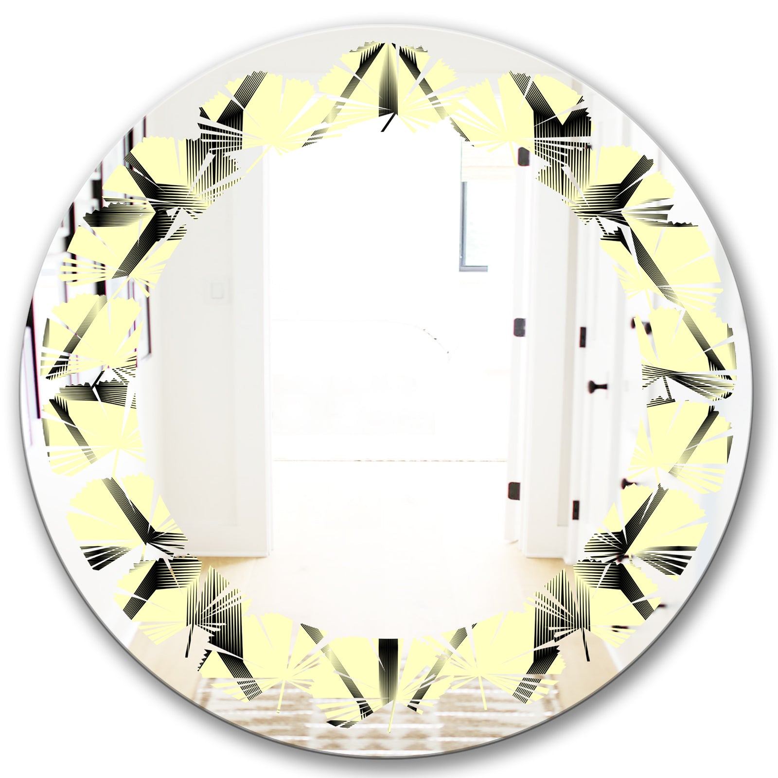 Oriental Ornament. Flower Pattern - Modern Round or Oval Wall Mirror - Leaves