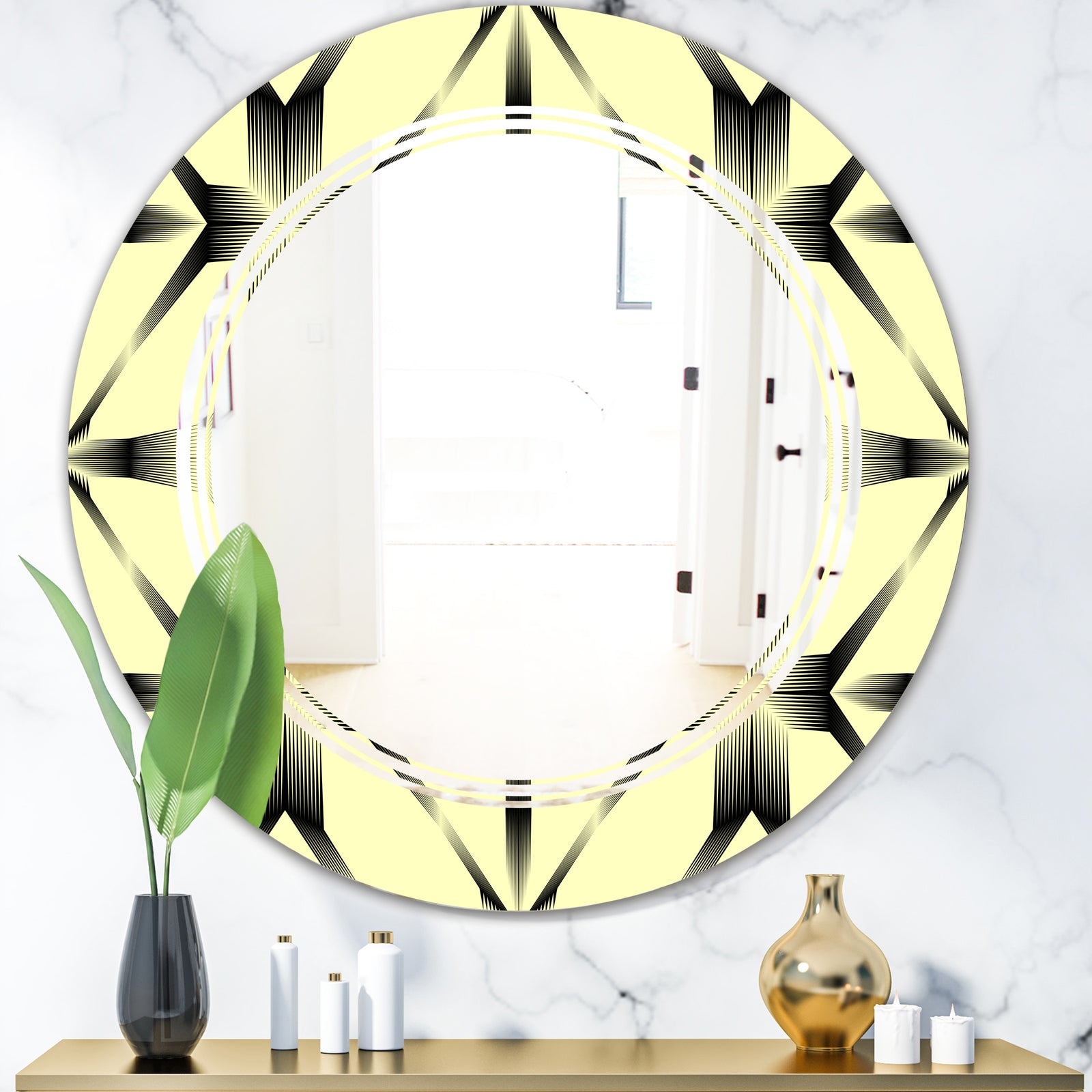 Oriental Ornament. Flower Pattern - Modern Round or Oval Wall Mirror - Triple C