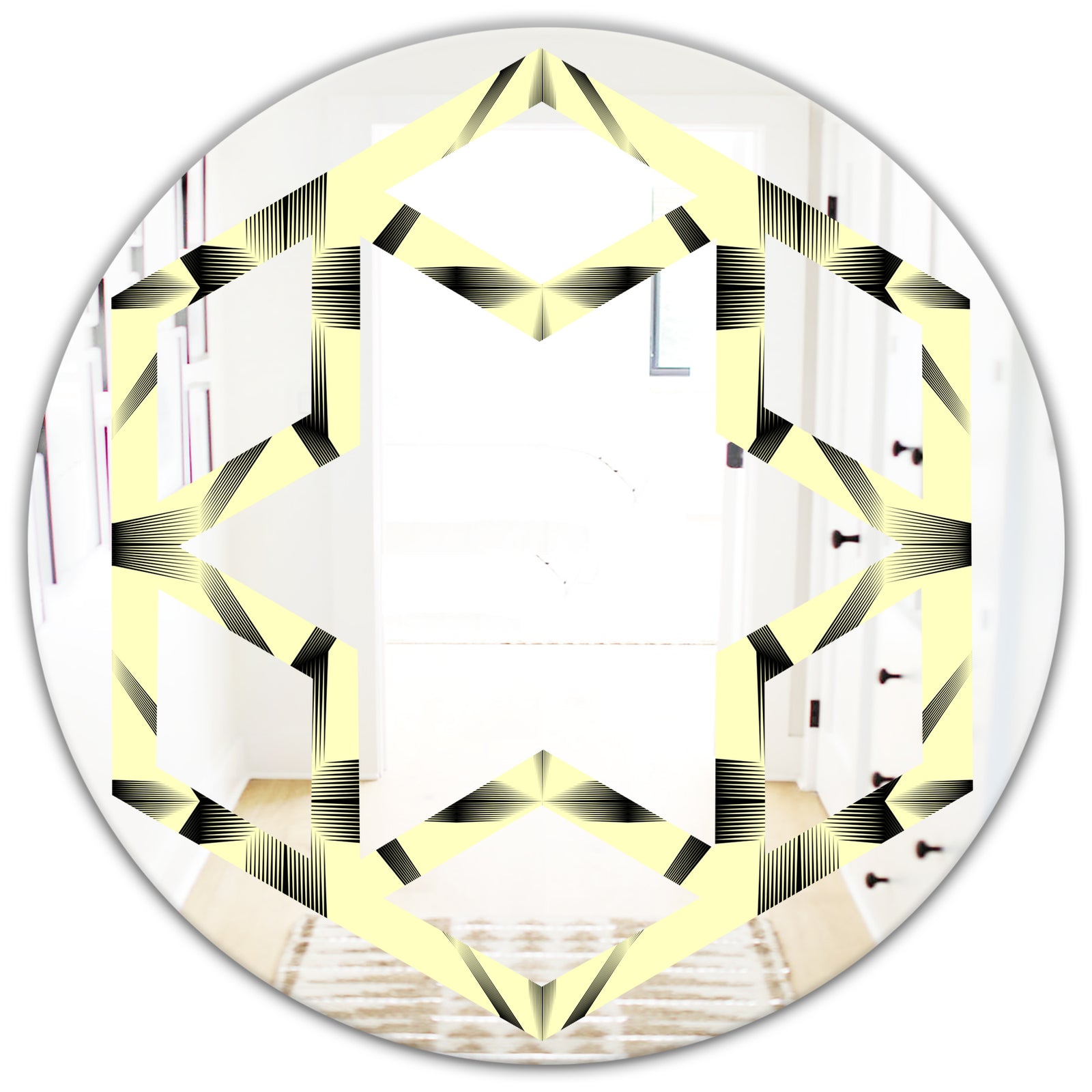 Oriental Ornament. Flower Pattern - Modern Round or Oval Wall Mirror - Hexagon Star