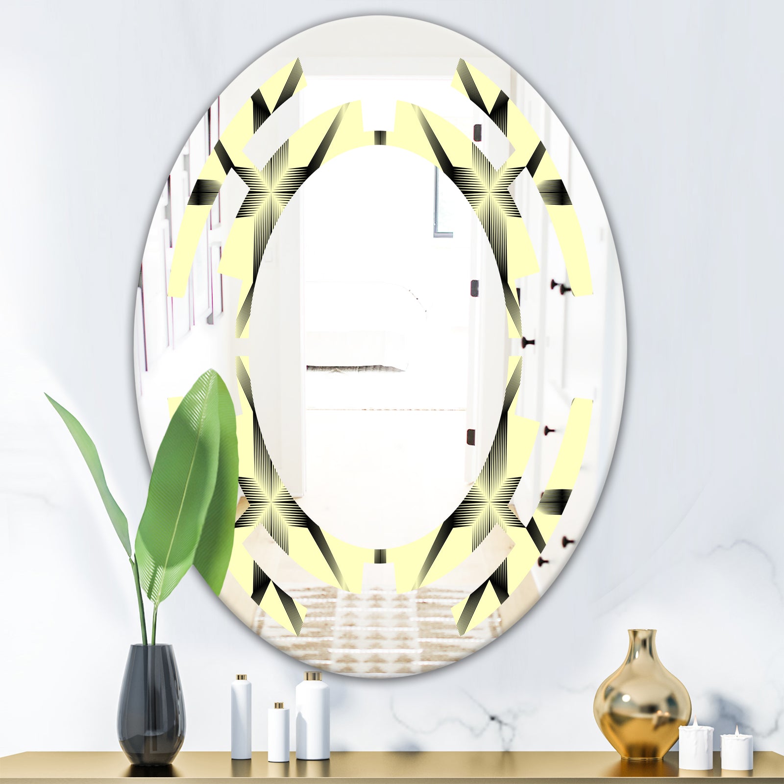 Oriental Ornament. Flower Pattern - Modern Round or Oval Wall Mirror - Space