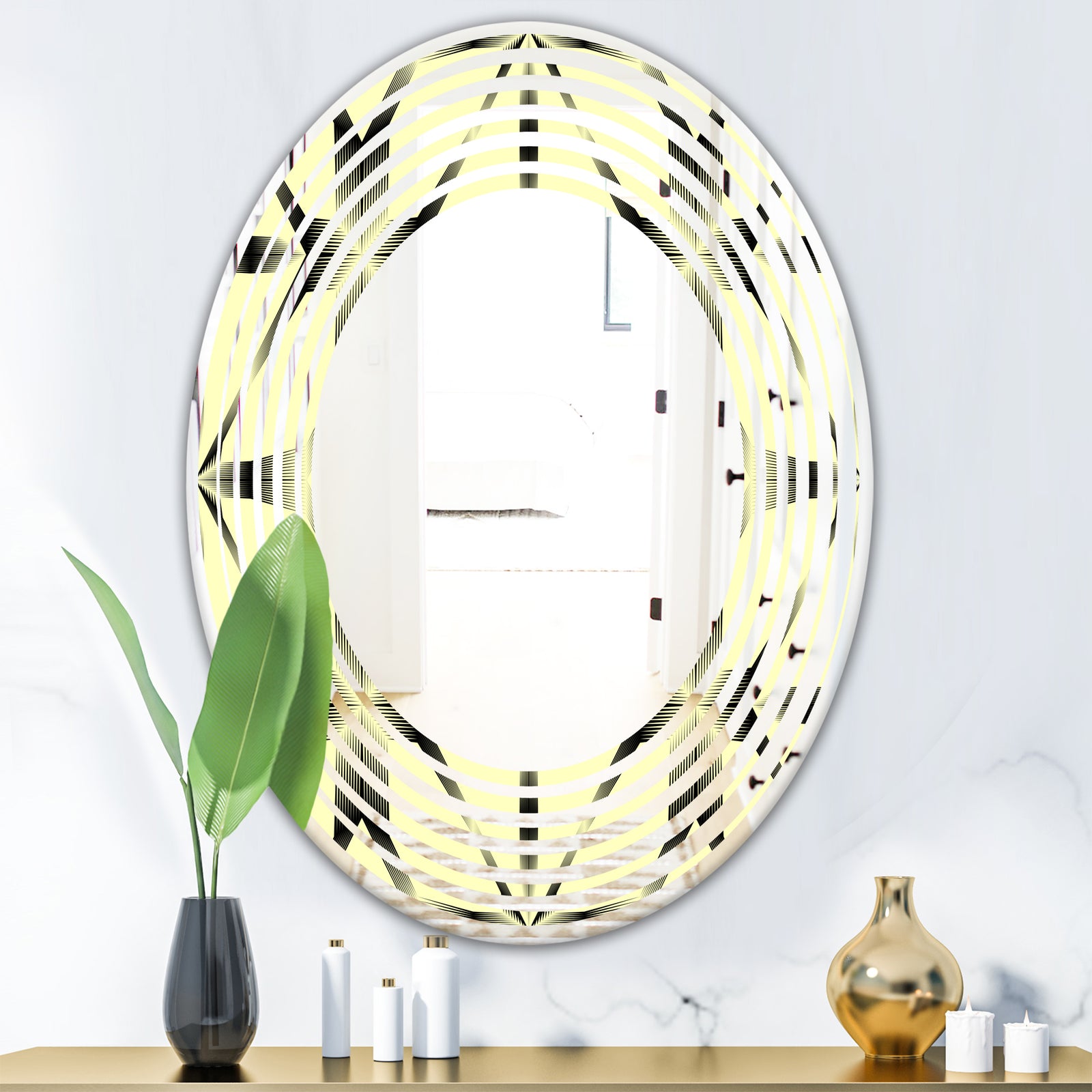 Oriental Ornament. Flower Pattern - Modern Round or Oval Wall Mirror - Wave