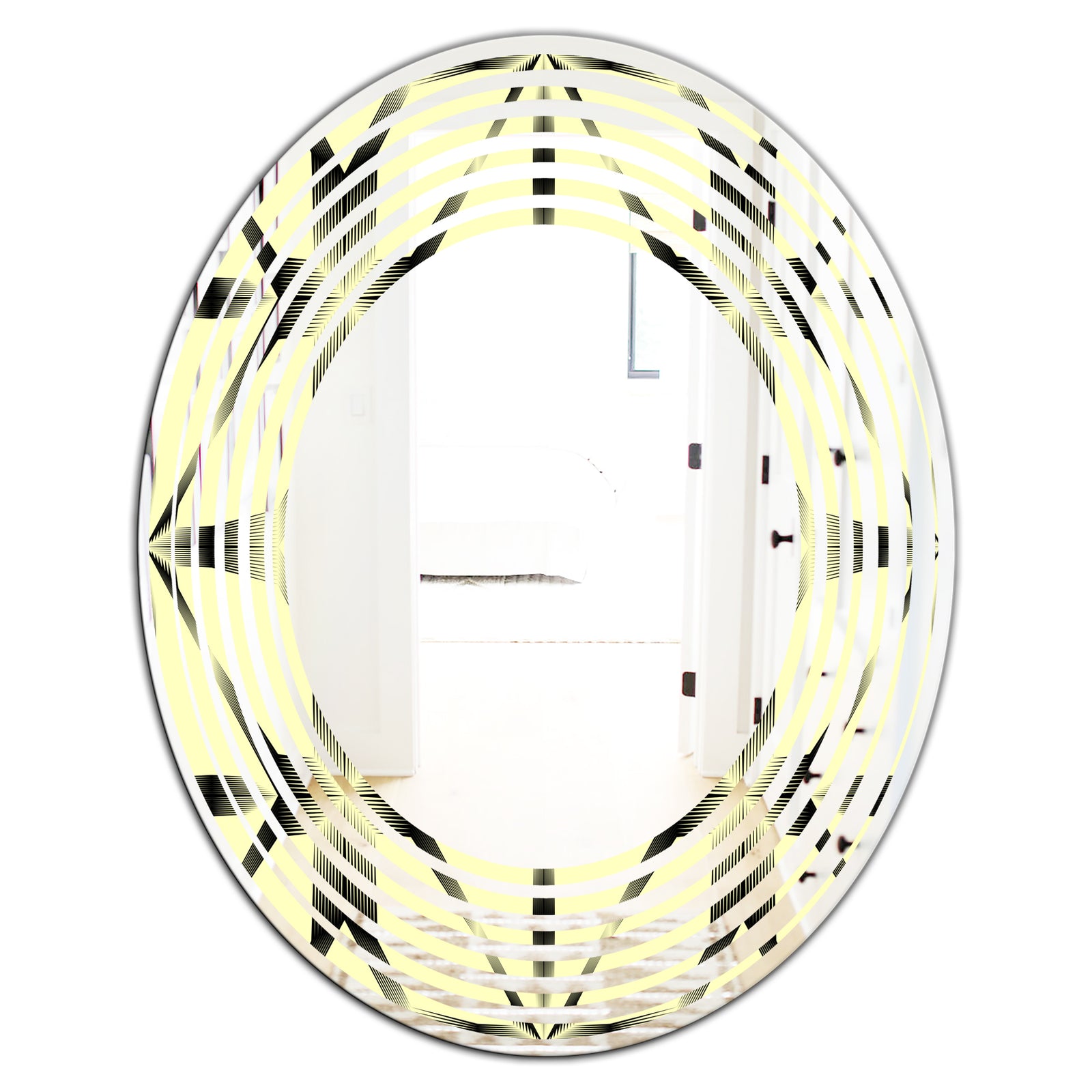 Oriental Ornament. Flower Pattern - Modern Round or Oval Wall Mirror - Wave