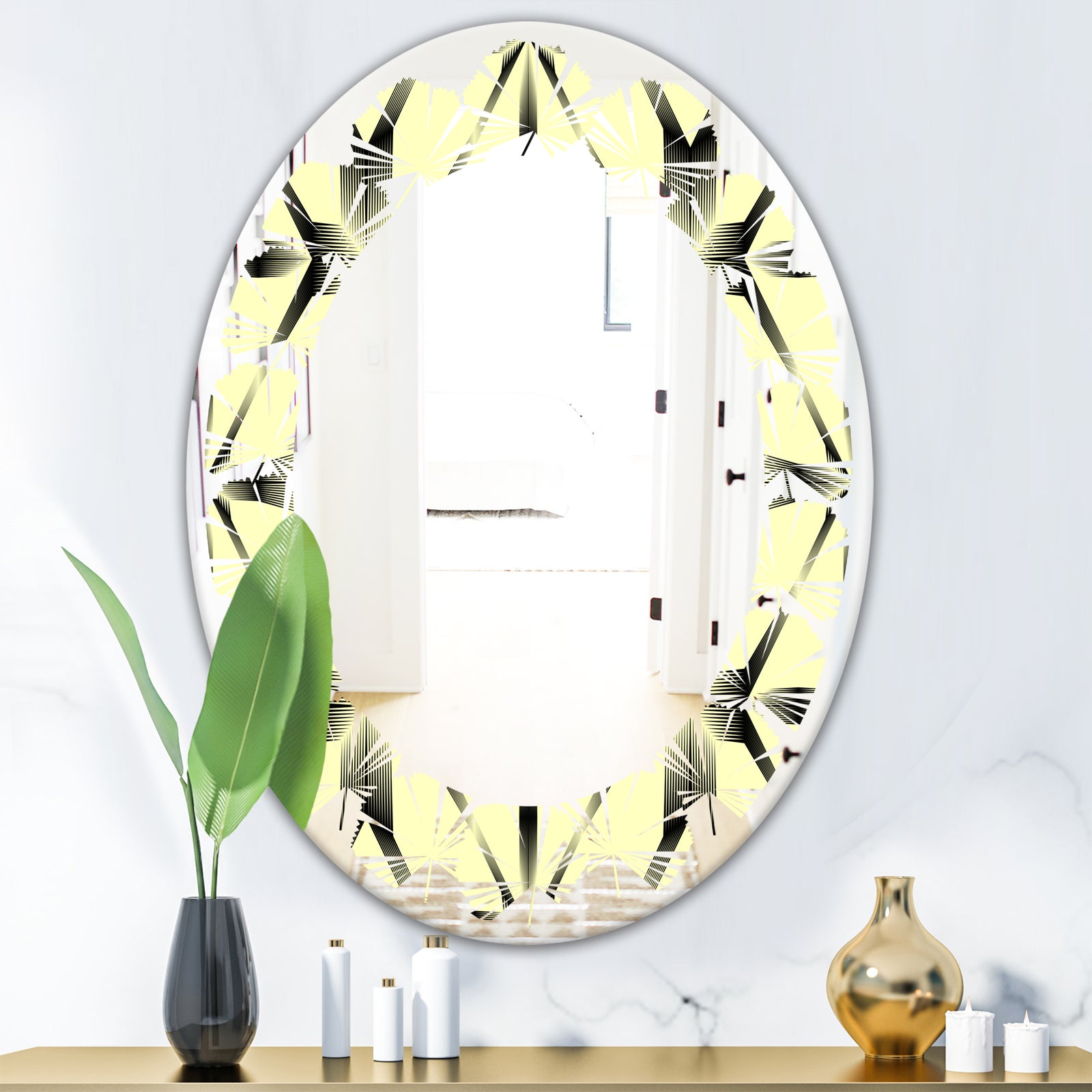 Oriental Ornament. Flower Pattern - Modern Round or Oval Wall Mirror - Leaves