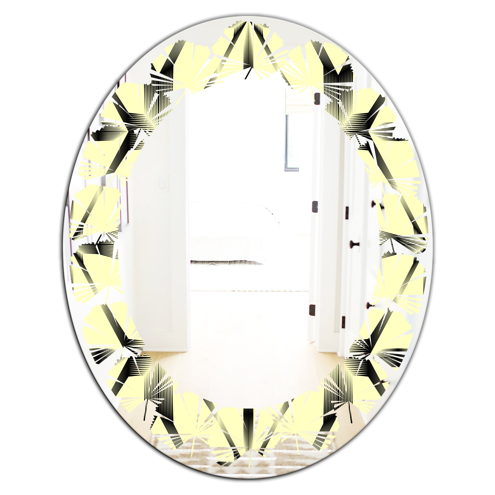 Oriental Ornament. Flower Pattern - Modern Round or Oval Wall Mirror - Leaves