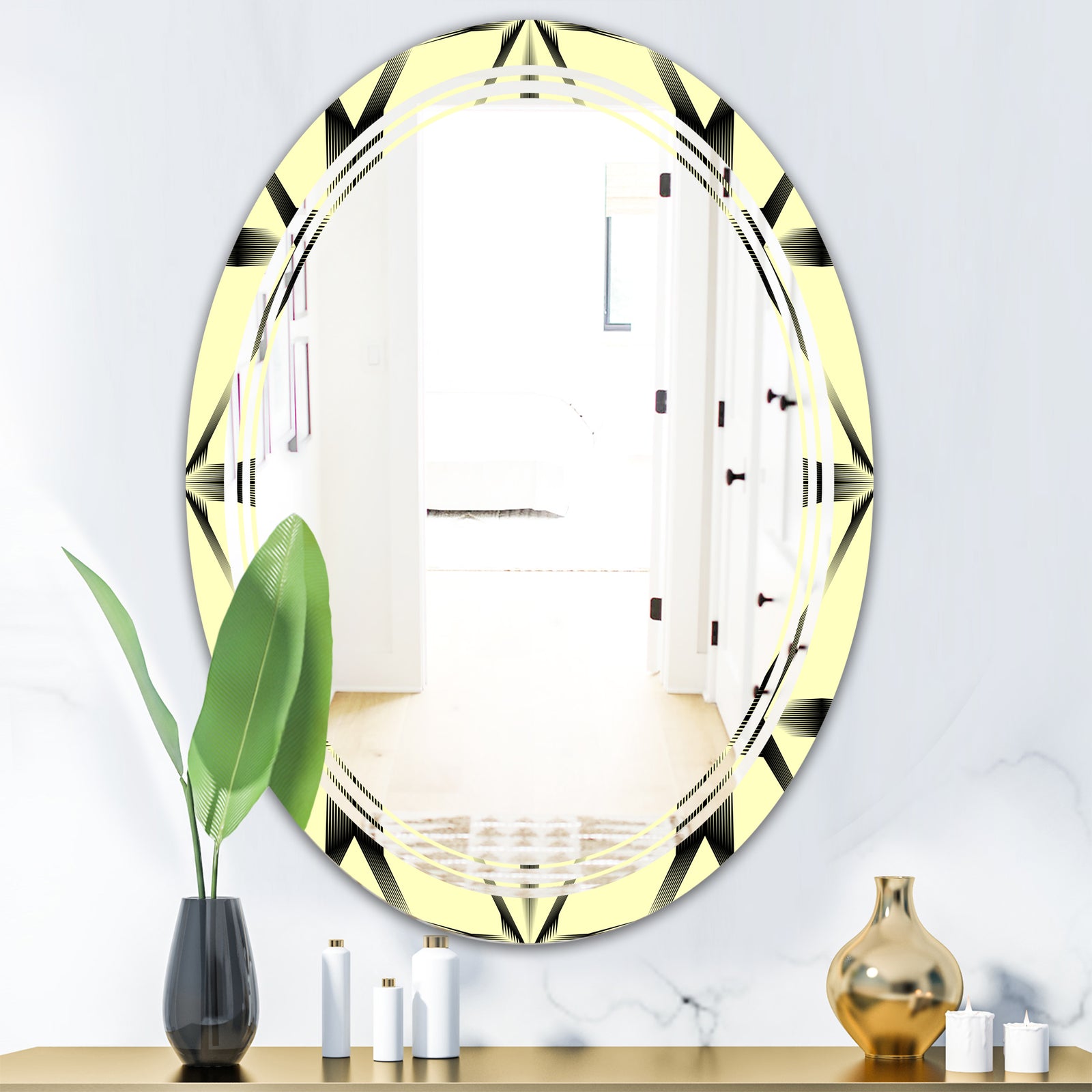 Oriental Ornament. Flower Pattern - Modern Round or Oval Wall Mirror - Triple C