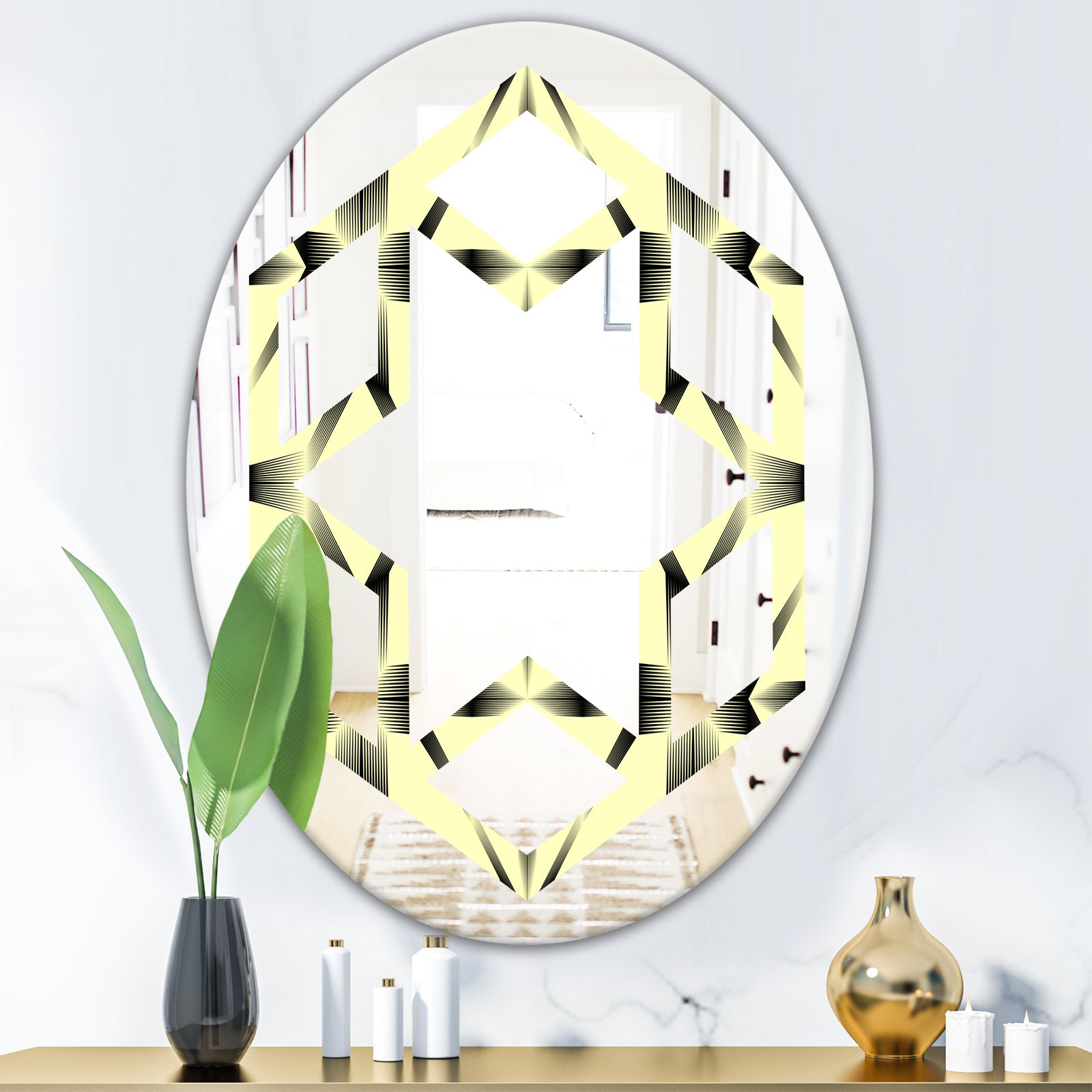 Oriental Ornament. Flower Pattern - Modern Round or Oval Wall Mirror - Hexagon Star