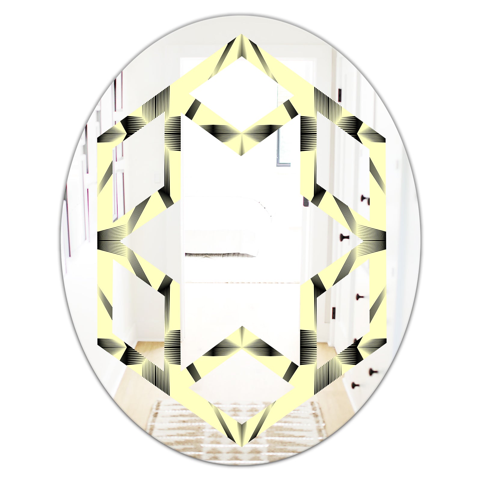 Oriental Ornament. Flower Pattern - Modern Round or Oval Wall Mirror - Hexagon Star