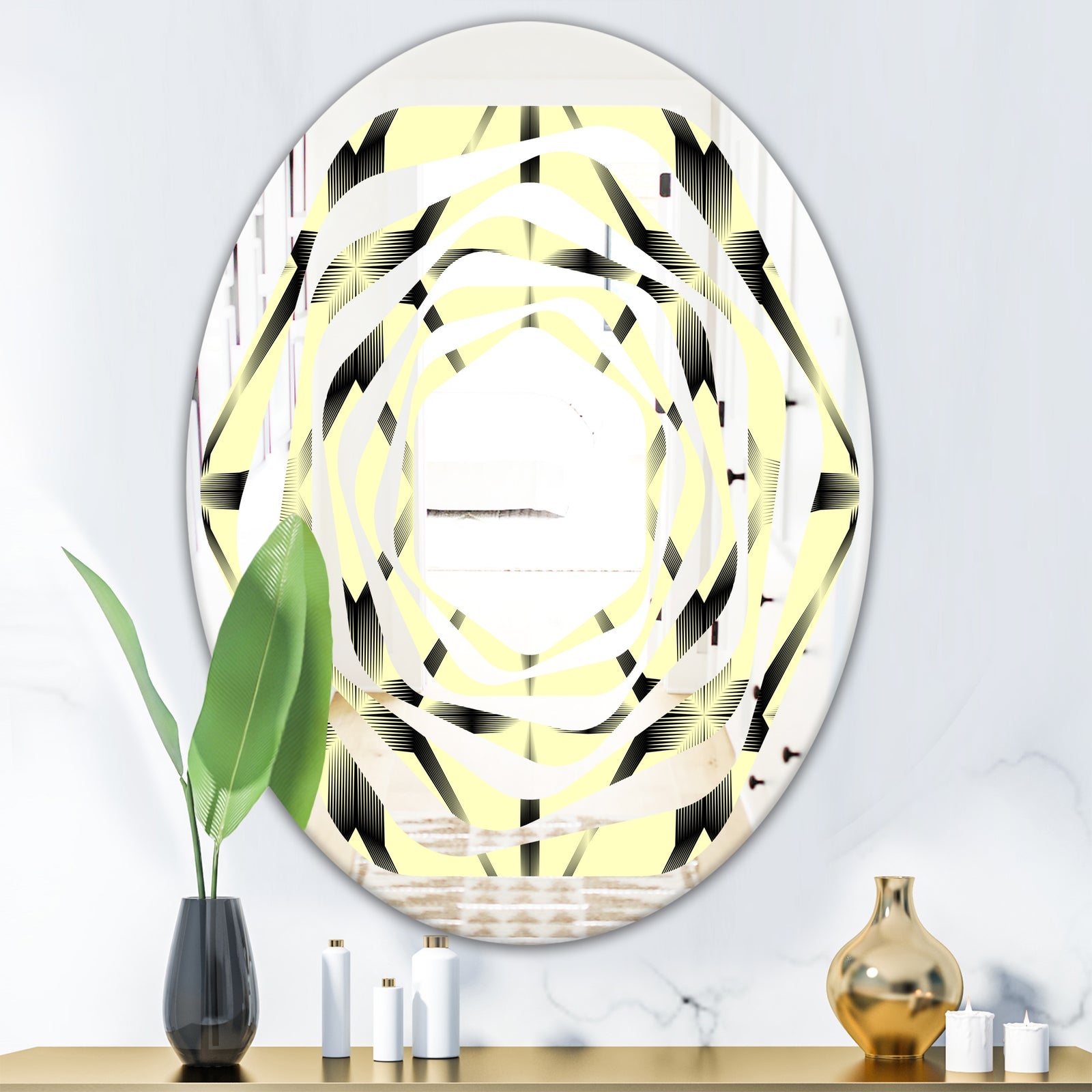 Oriental Ornament. Flower Pattern - Modern Round or Oval Wall Mirror - Whirl