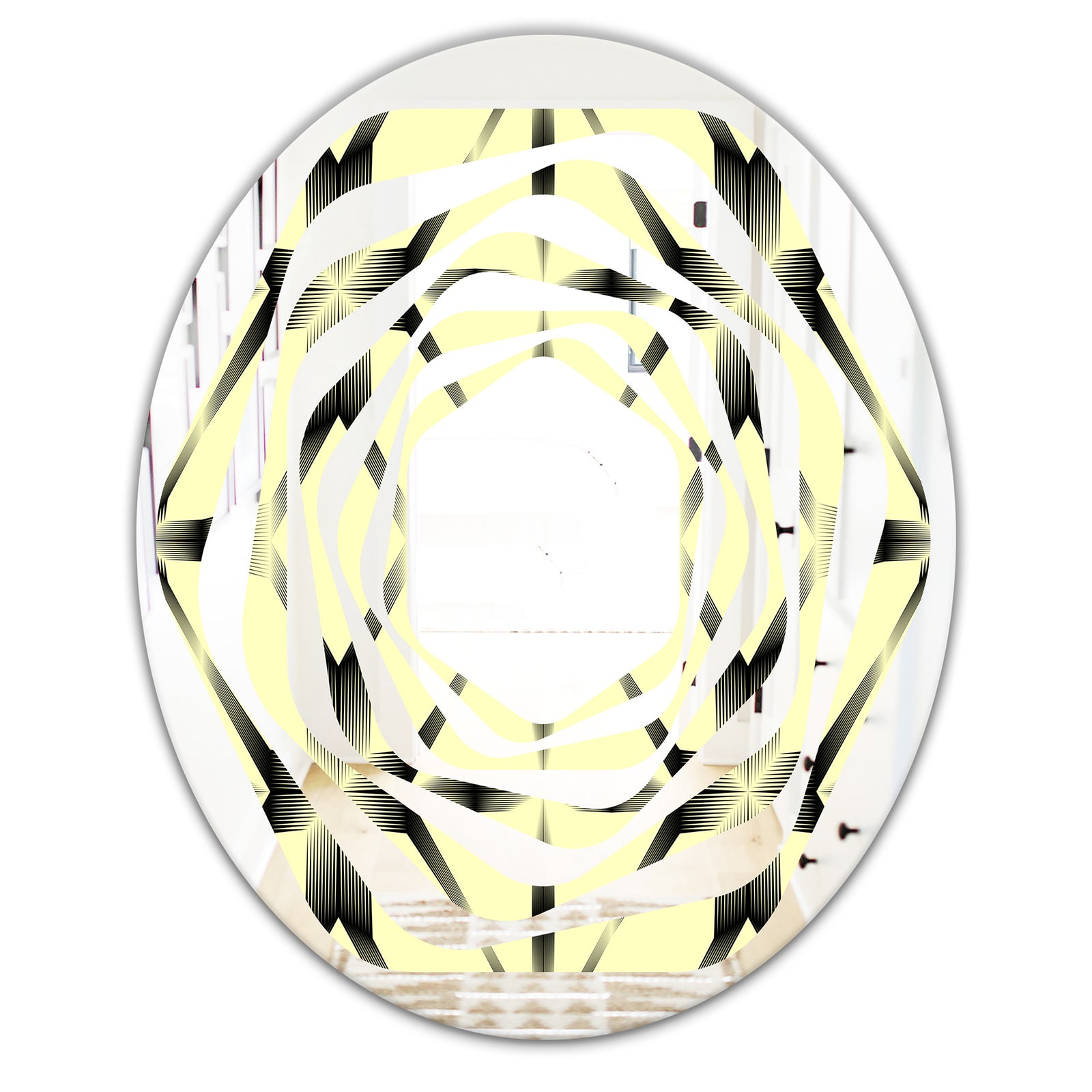Oriental Ornament. Flower Pattern - Modern Round or Oval Wall Mirror - Whirl
