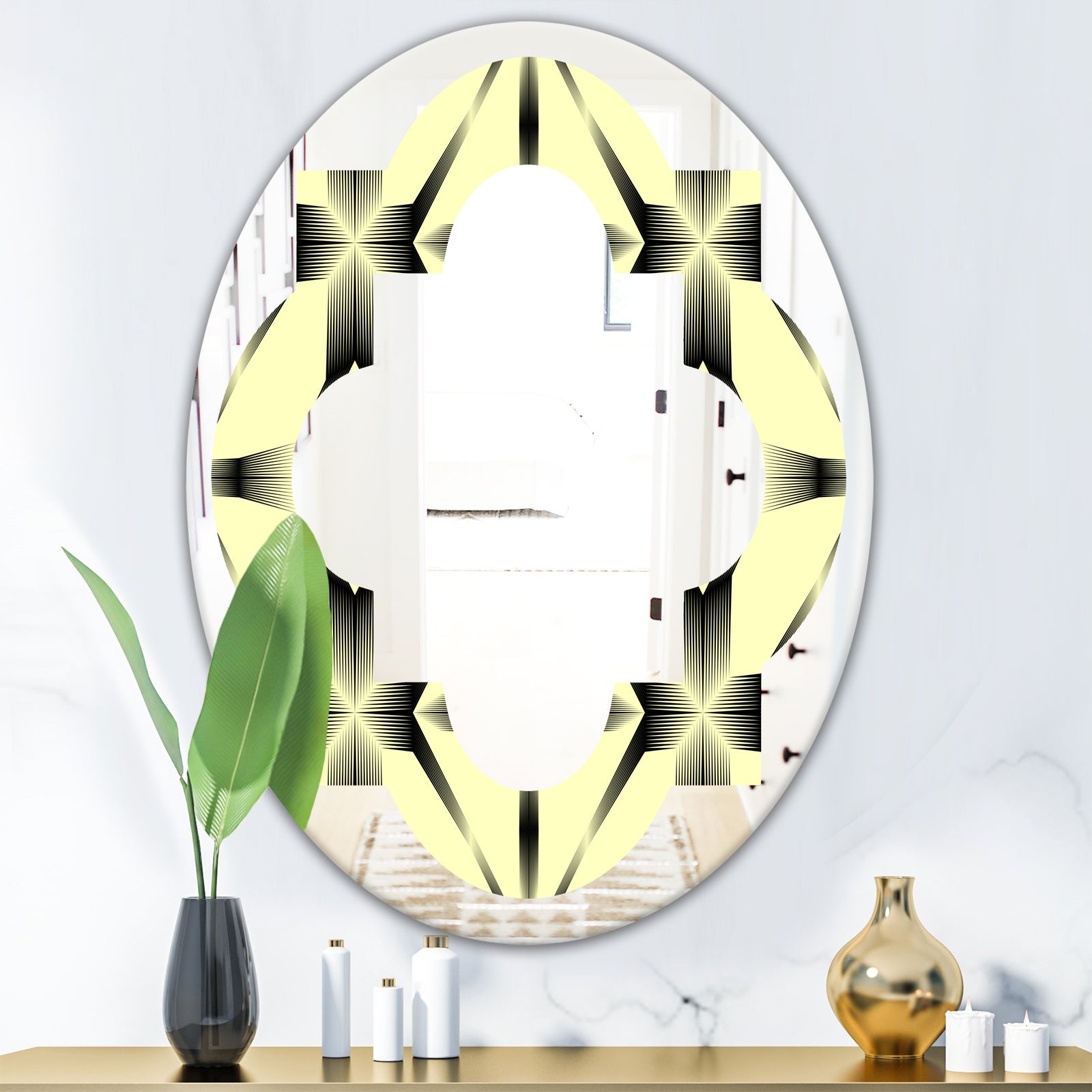 Oriental Ornament. Flower Pattern - Modern Round or Oval Wall Mirror - Quatrefoil