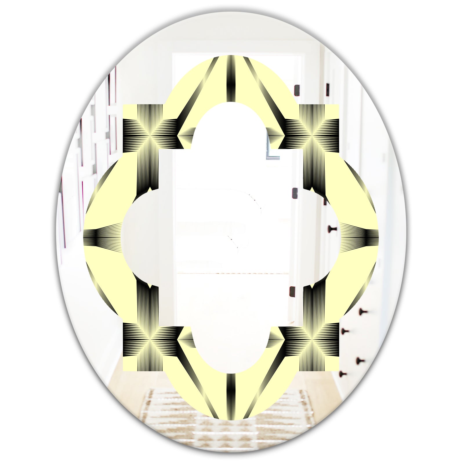 Oriental Ornament. Flower Pattern - Modern Round or Oval Wall Mirror - Quatrefoil