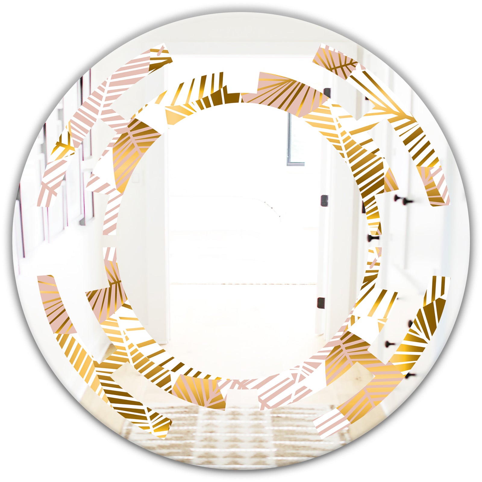 Golden Palm Leaves II - Modern Round or Oval Wall Mirror - Space