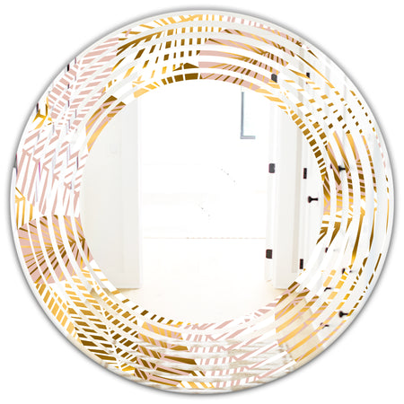 Golden Palm Leaves II - Modern Round or Oval Wall Mirror - Wave