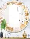 Golden Palm Leaves II - Modern Round or Oval Wall Mirror - Leaves