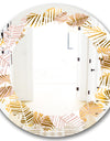 Golden Palm Leaves II - Modern Round or Oval Wall Mirror - Leaves
