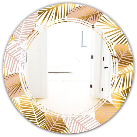 Golden Palm Leaves II - Modern Round or Oval Wall Mirror - Triple C