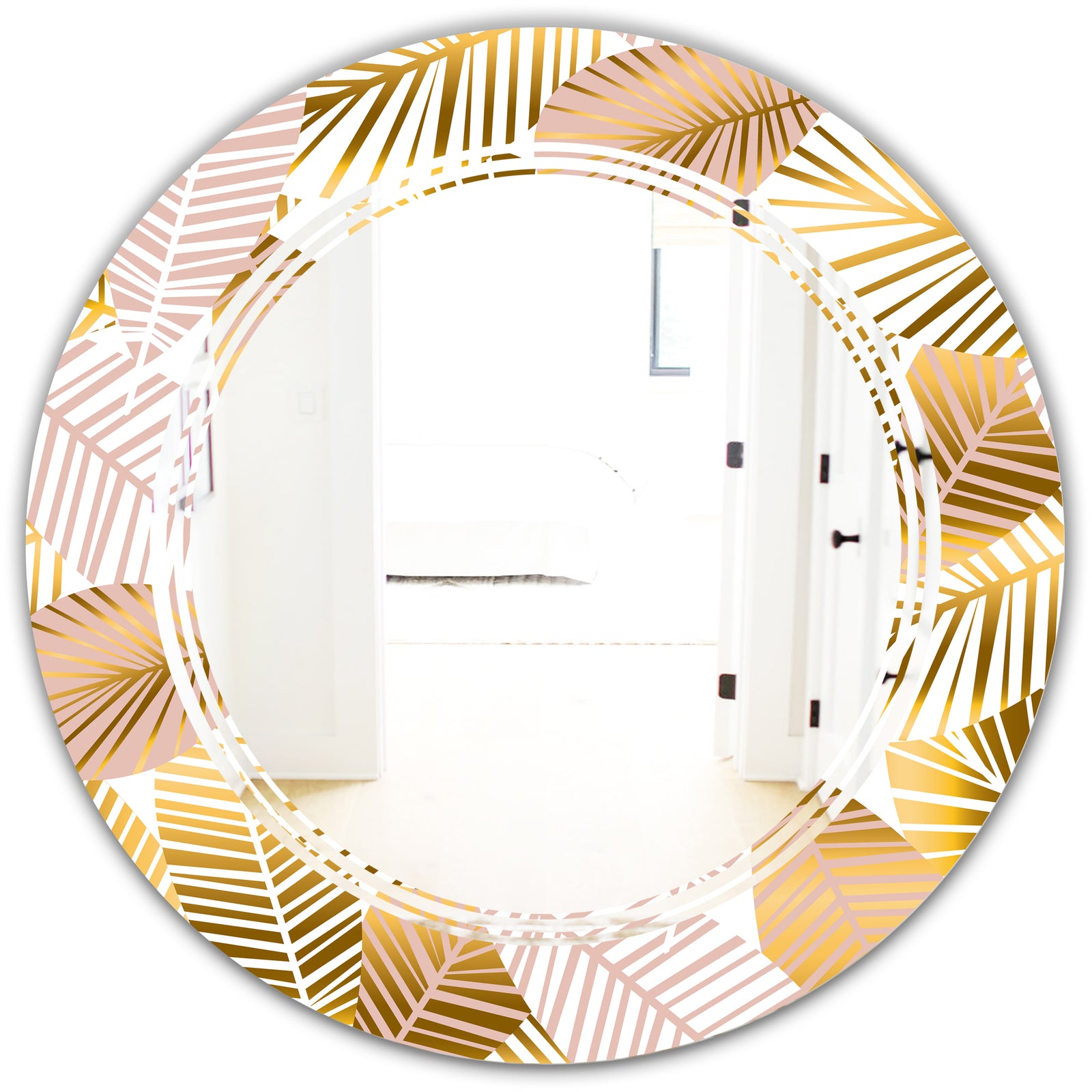 Golden Palm Leaves II - Modern Round or Oval Wall Mirror - Triple C