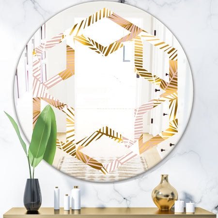 Golden Palm Leaves II - Modern Round or Oval Wall Mirror - Hexagon Star